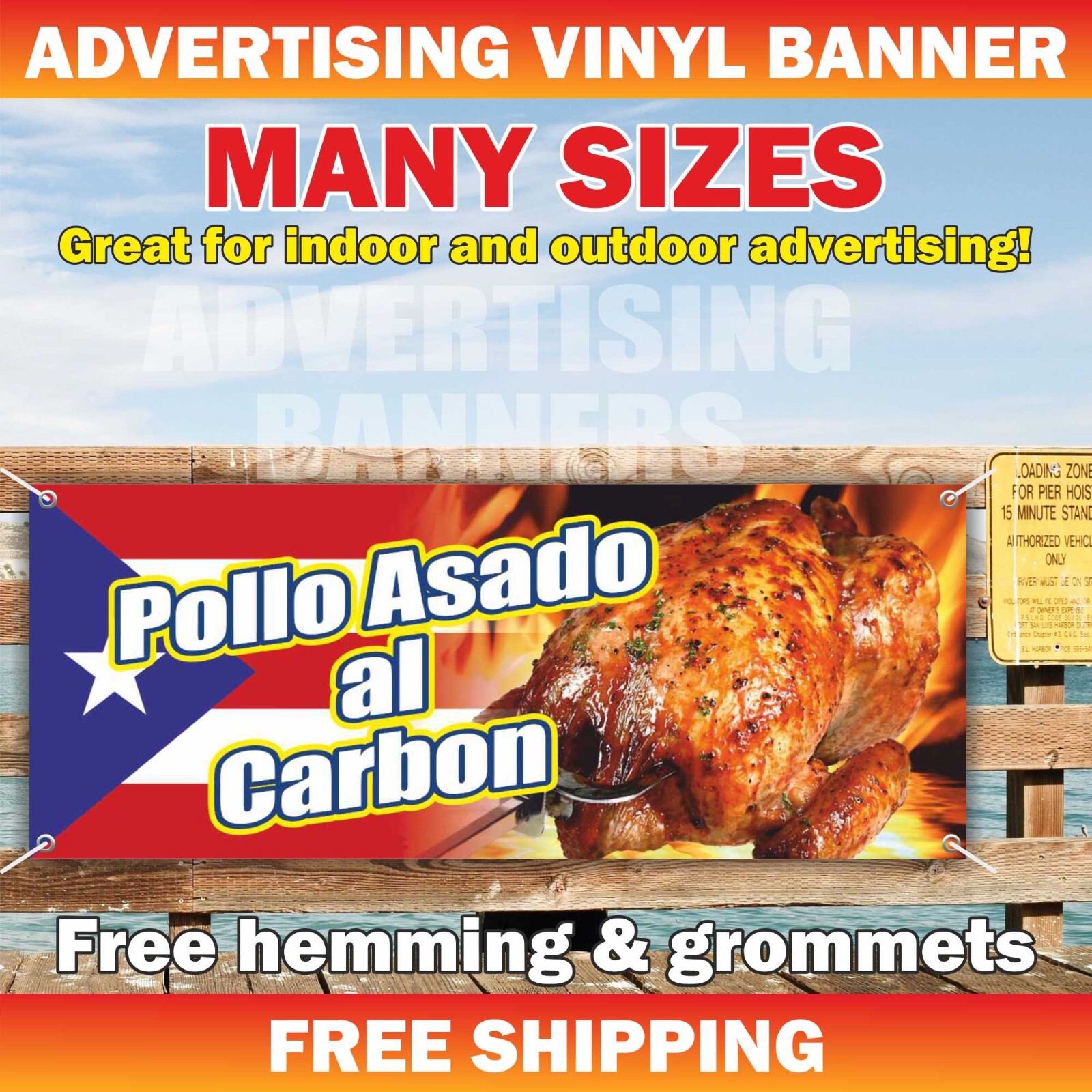 Pollo Asado al Carbon Advertising Banner Vinyl Mesh Sign Spanish Chicken Gallina