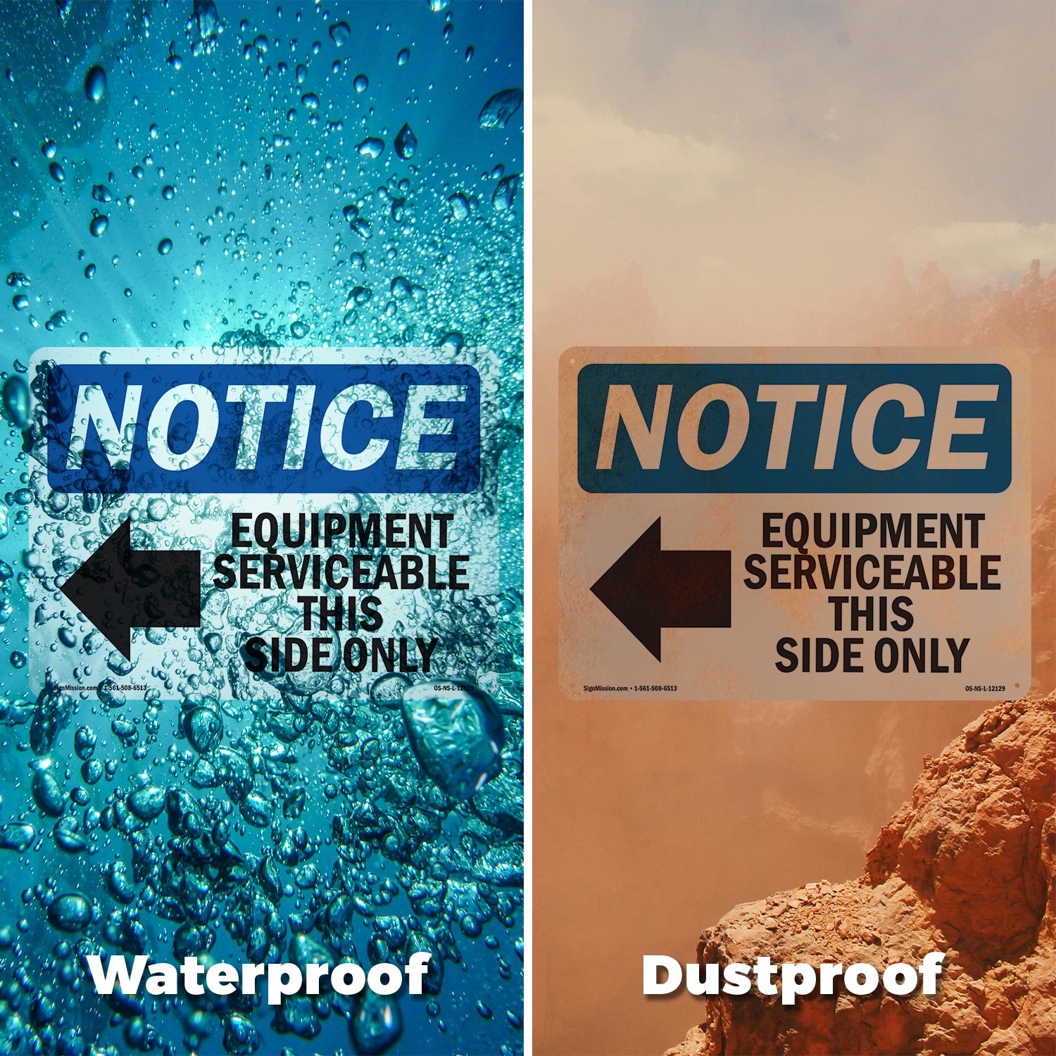 Equipment Serviceable This Side OSHA Notice Sign Metal,, Decal 5 or 10 Pack