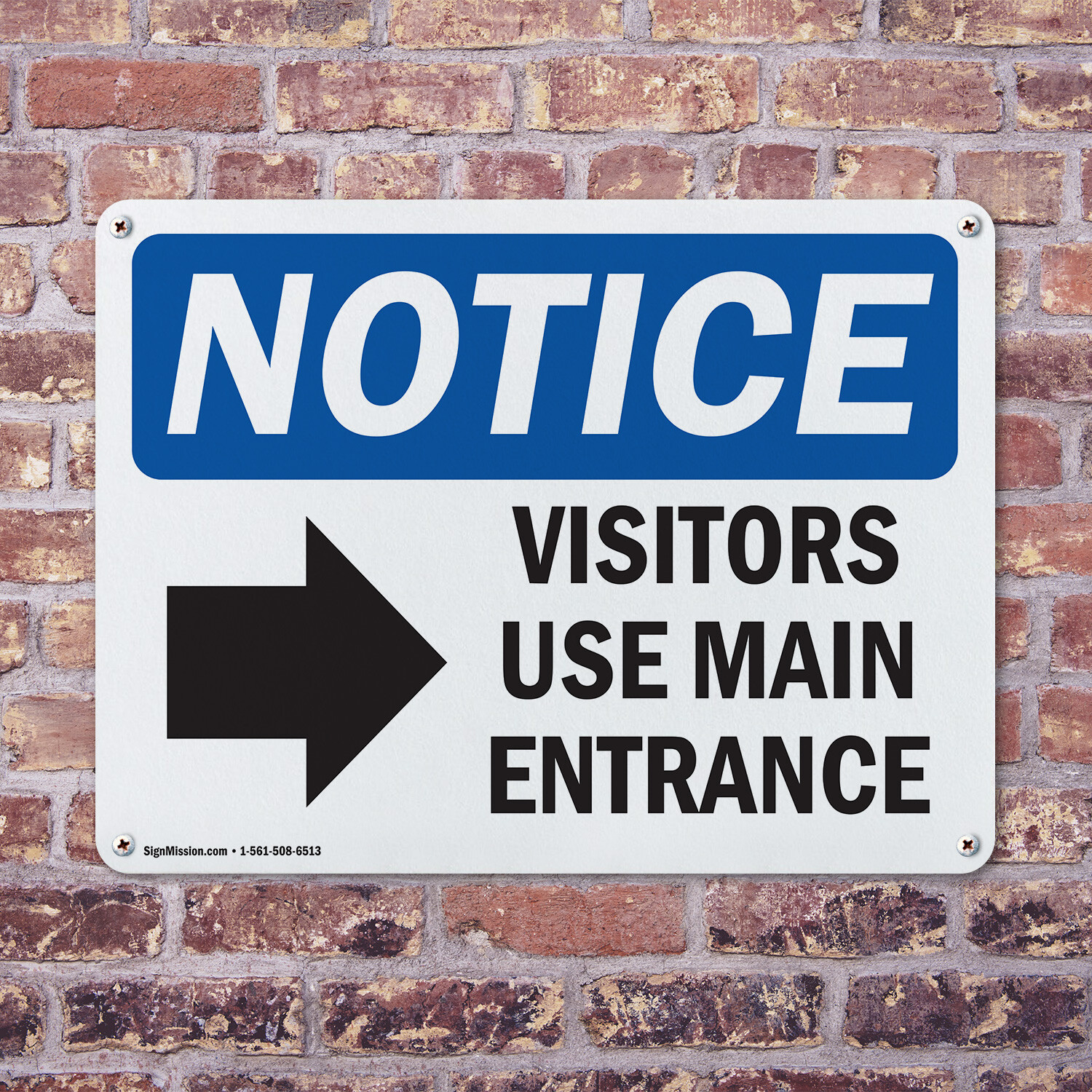 (2 Pack) Visitors Use Main Entrance [Right OSHA Notice Sign Decal Metal Plastic