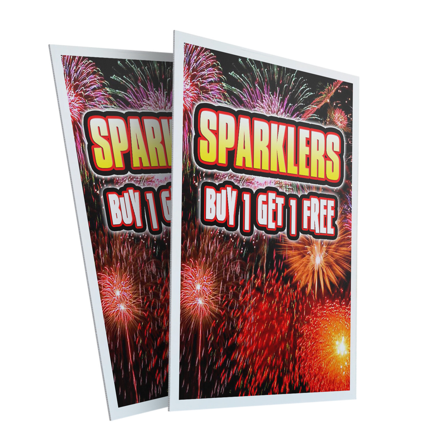 Sparklers Buy 1 Get 1 Free 24″ x 36″ 2 Pack Of Store Sign Plastic Or Decal