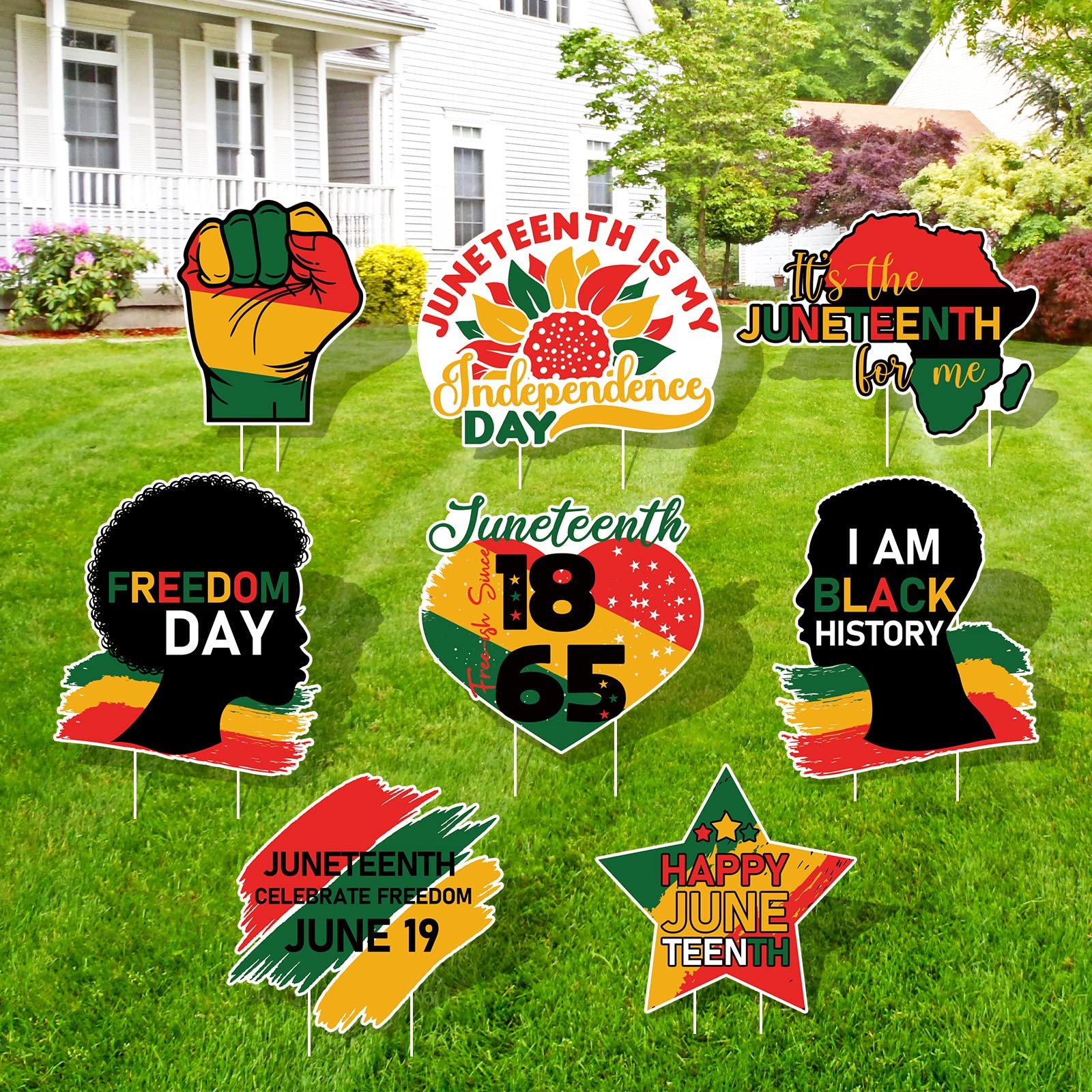 Arosche Juneteenth Yard Signs 8 Pcs for Indoor Outdoor Lawn Garden Home Decor