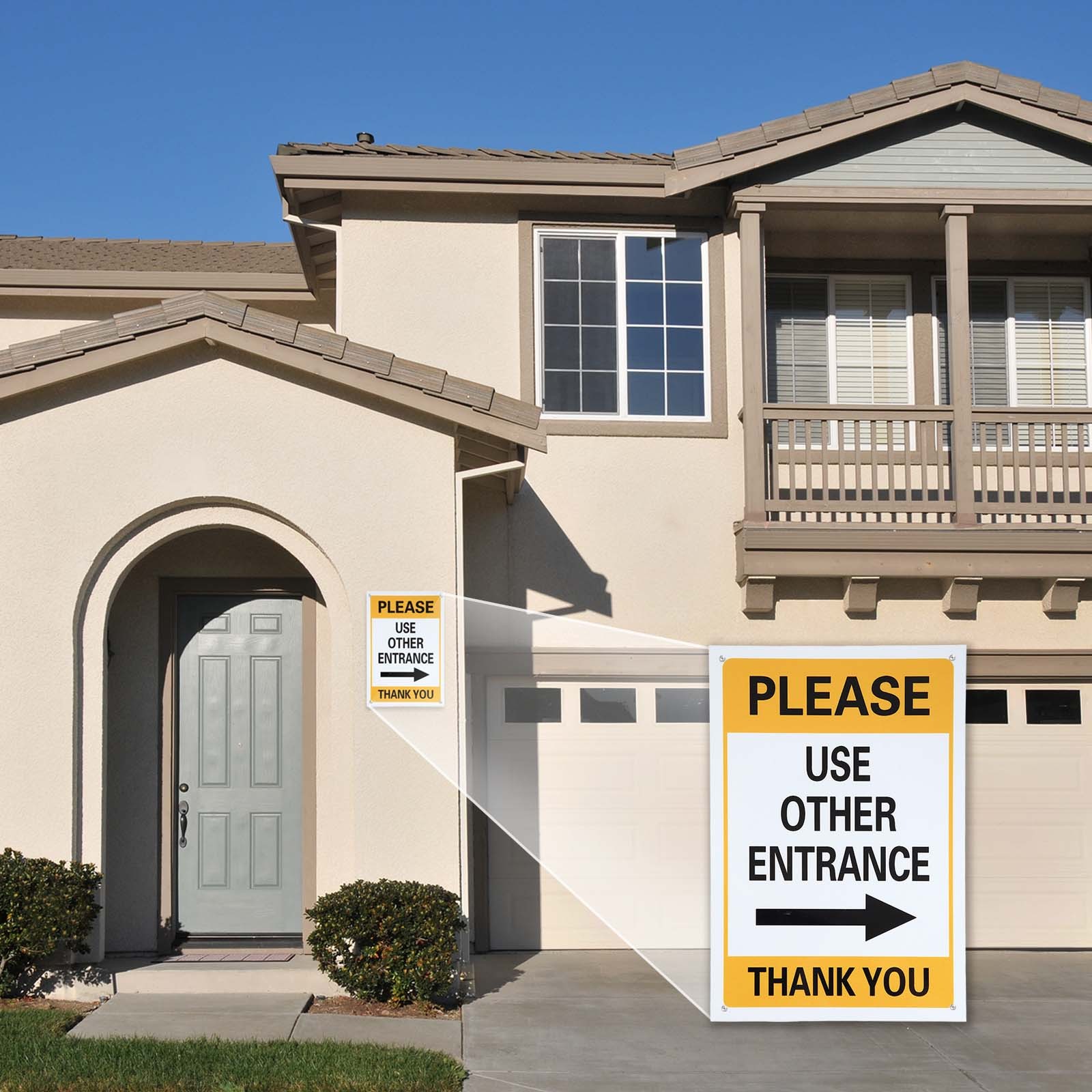 2 Pcs Please Use Other Entrance Thank You Sign, Orange Yellow on Dark White