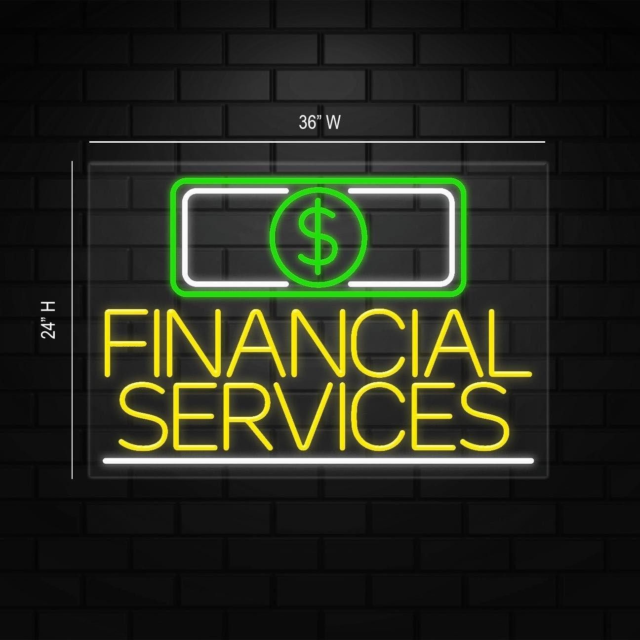 Financial Services Sign for Retail Displays | LED Flex Neon | 36″W x 24″H x 1″D