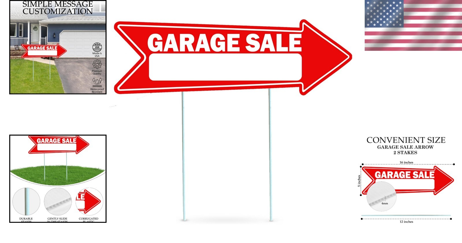 Double-Sided Red Yard Sale Arrows 16″ x 5″ with Stakes – 1, 3, or 6 Pack Options