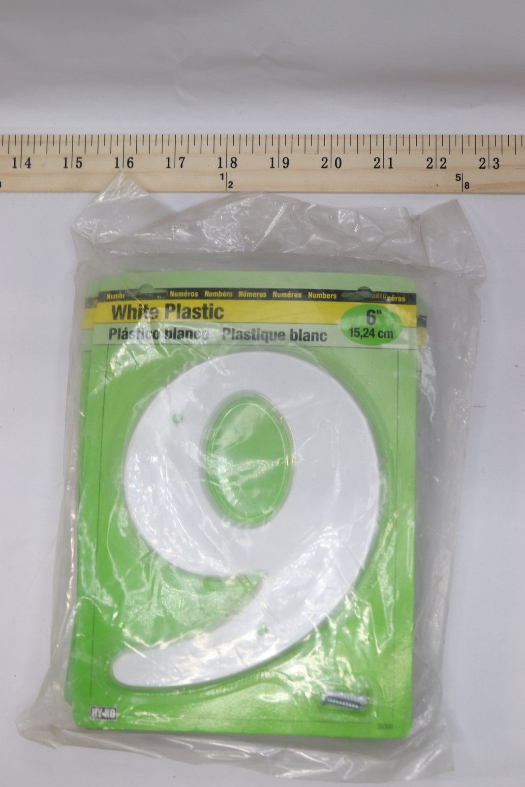 Hy-Ko Number 9 with Mounting Screws White Plastic 6″