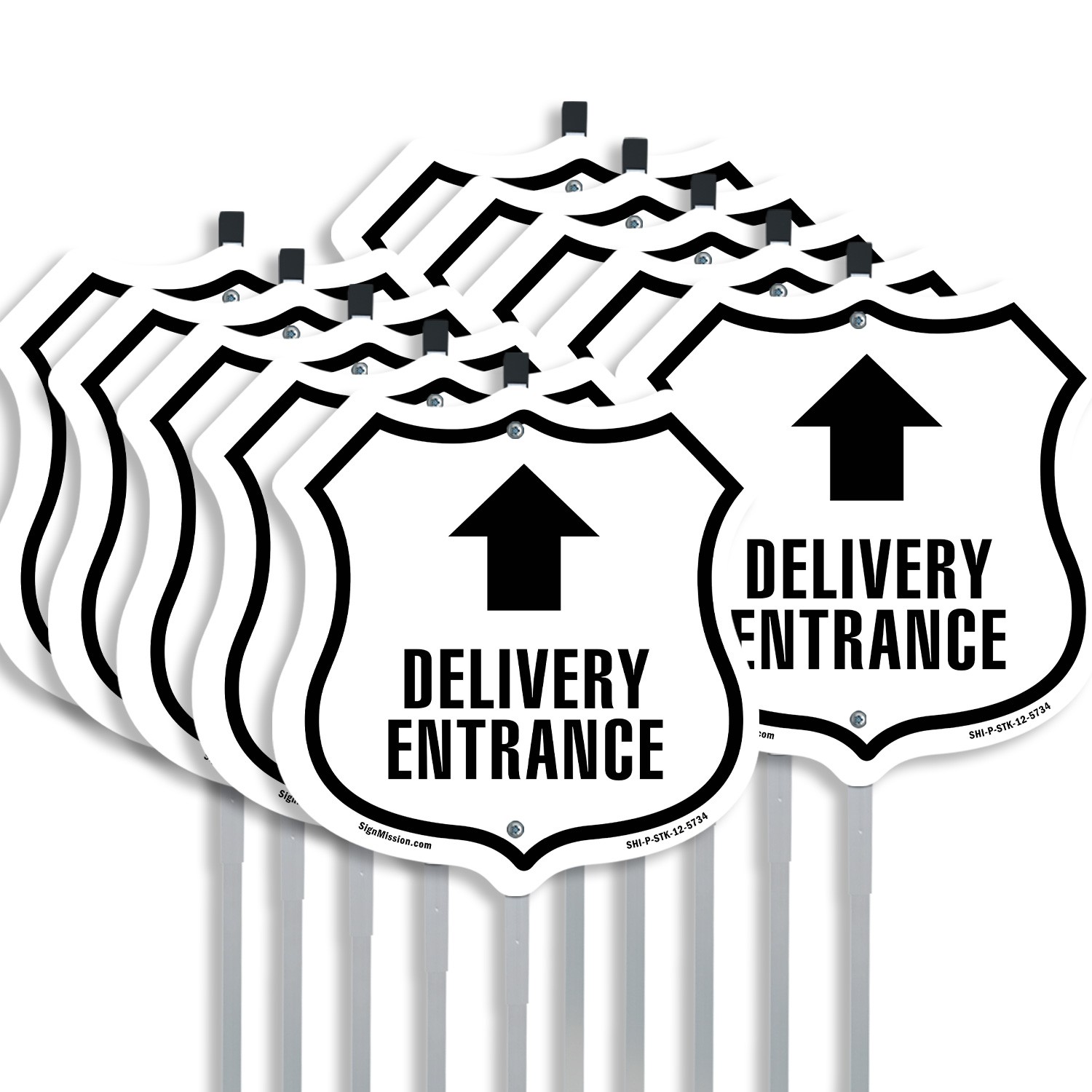 Delivery Entrance Up Shield Shaped Sign With Stake Crafted in the USA