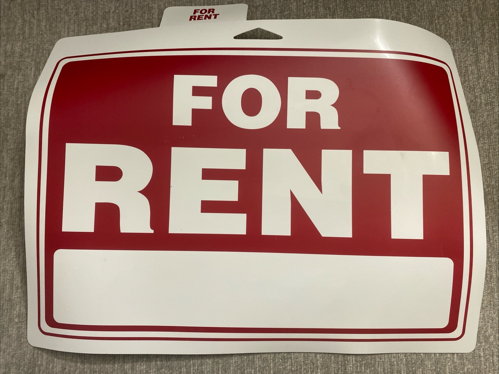 For Rent Sign, 12 Inches by 8 Inches – 20 mil Polystyrene Plastic