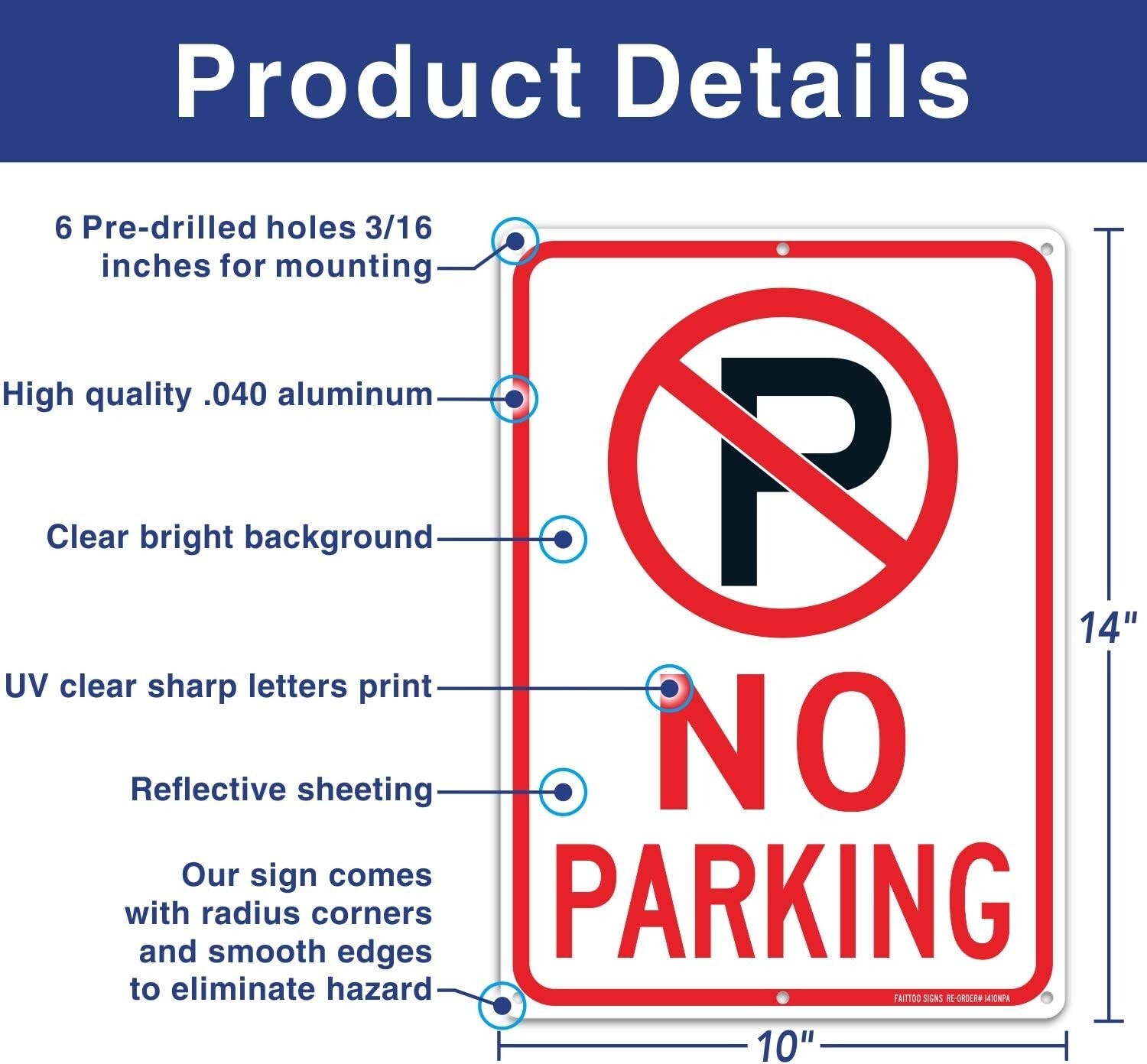 No Parking Sign With Symbol Sign, 14 x 10 Inches Reflective .40 Rust Free Alu…