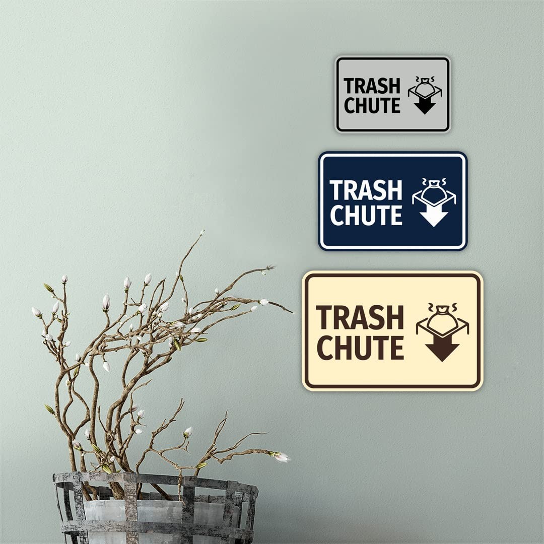 Classic Framed Trash Chute Sign Black Medium Facility Signage