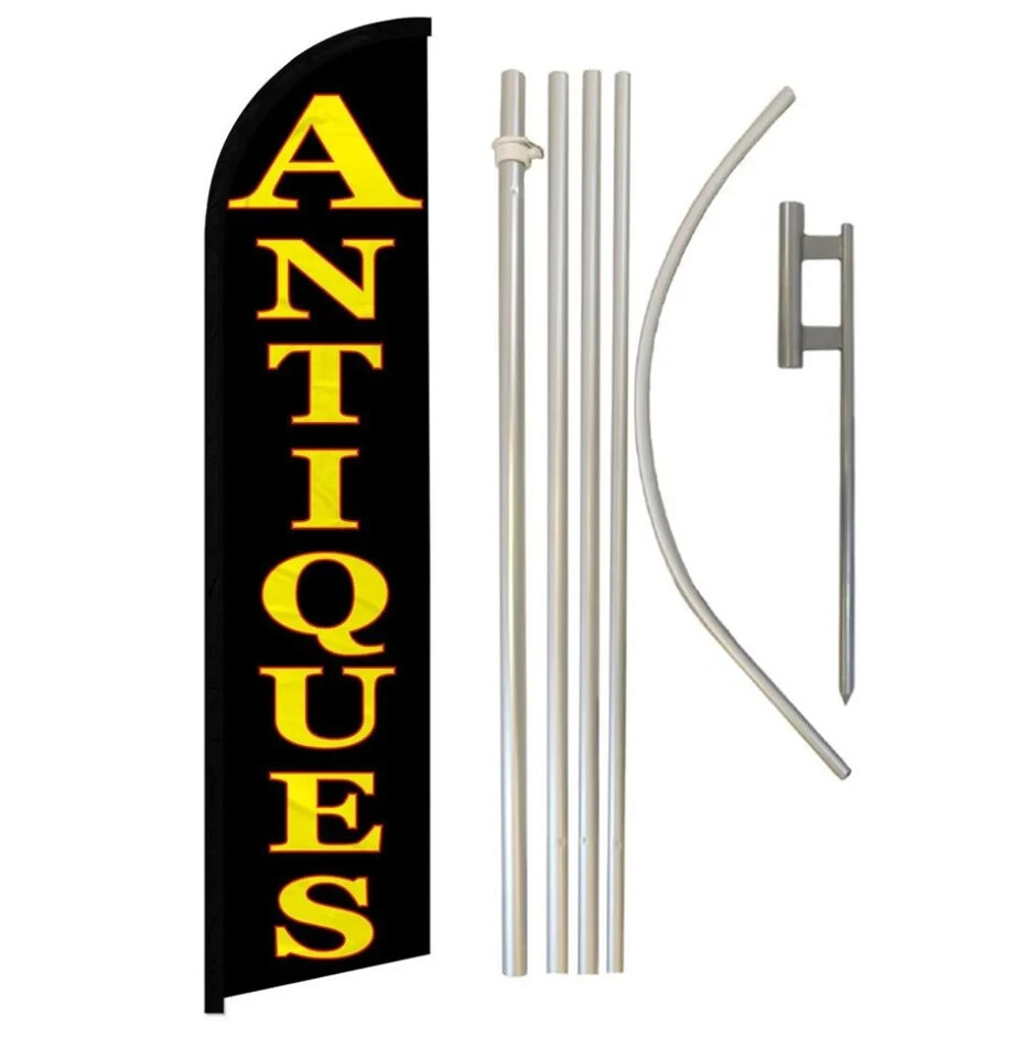 Antiques Windless Full Curve Advertising Thrift Store Banner Flag & Pole Kit