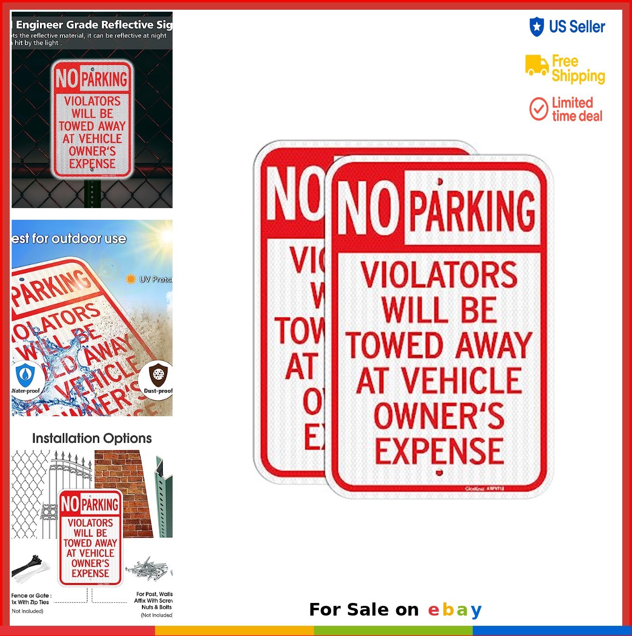 No Parking Signs 18×12 Inch Reflective Aluminum Violators Towed Vehicle Expense