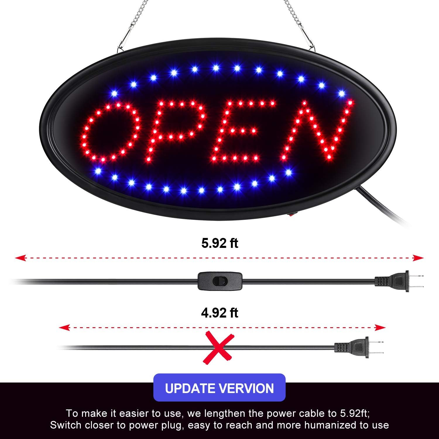 LED Open Sign, 19″X10″, with Remote, Timer & Flash/Steady Modes | Ultra Bright f