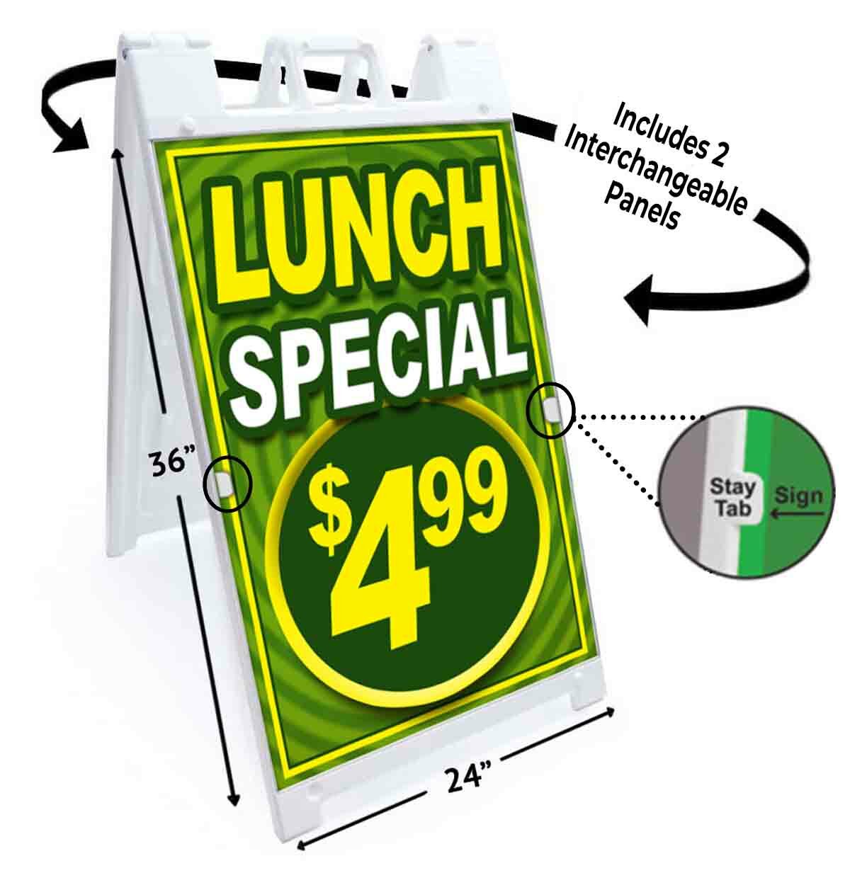 LUNCH SPECIAL $4.99 Signicade 24×36 Aframe Sidewalk Sign Banner Decal SALE