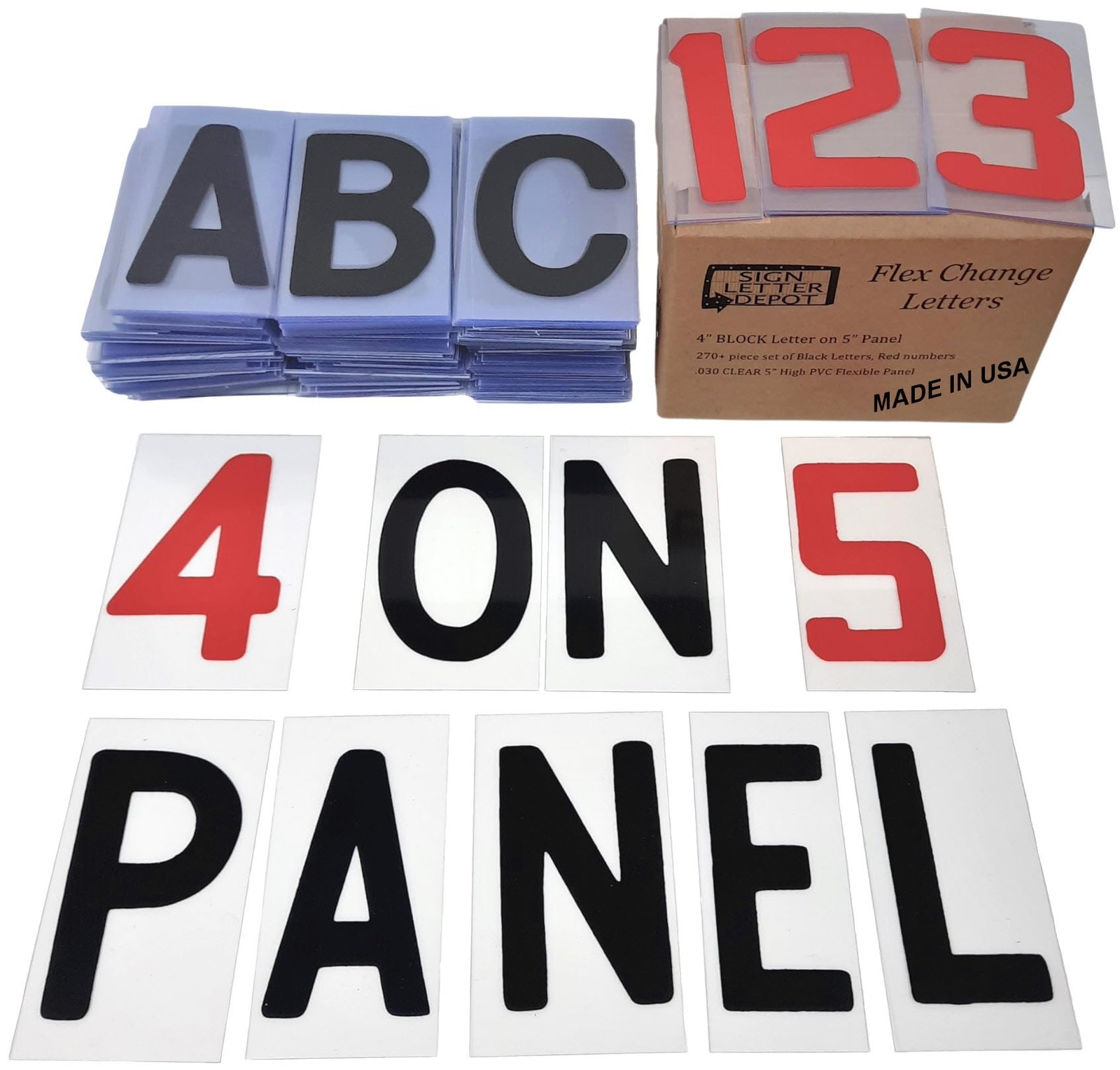 4″ Flex Sign Letters 5″ Clear Panels – Black Letters Red Numbers – Fits A-Frame