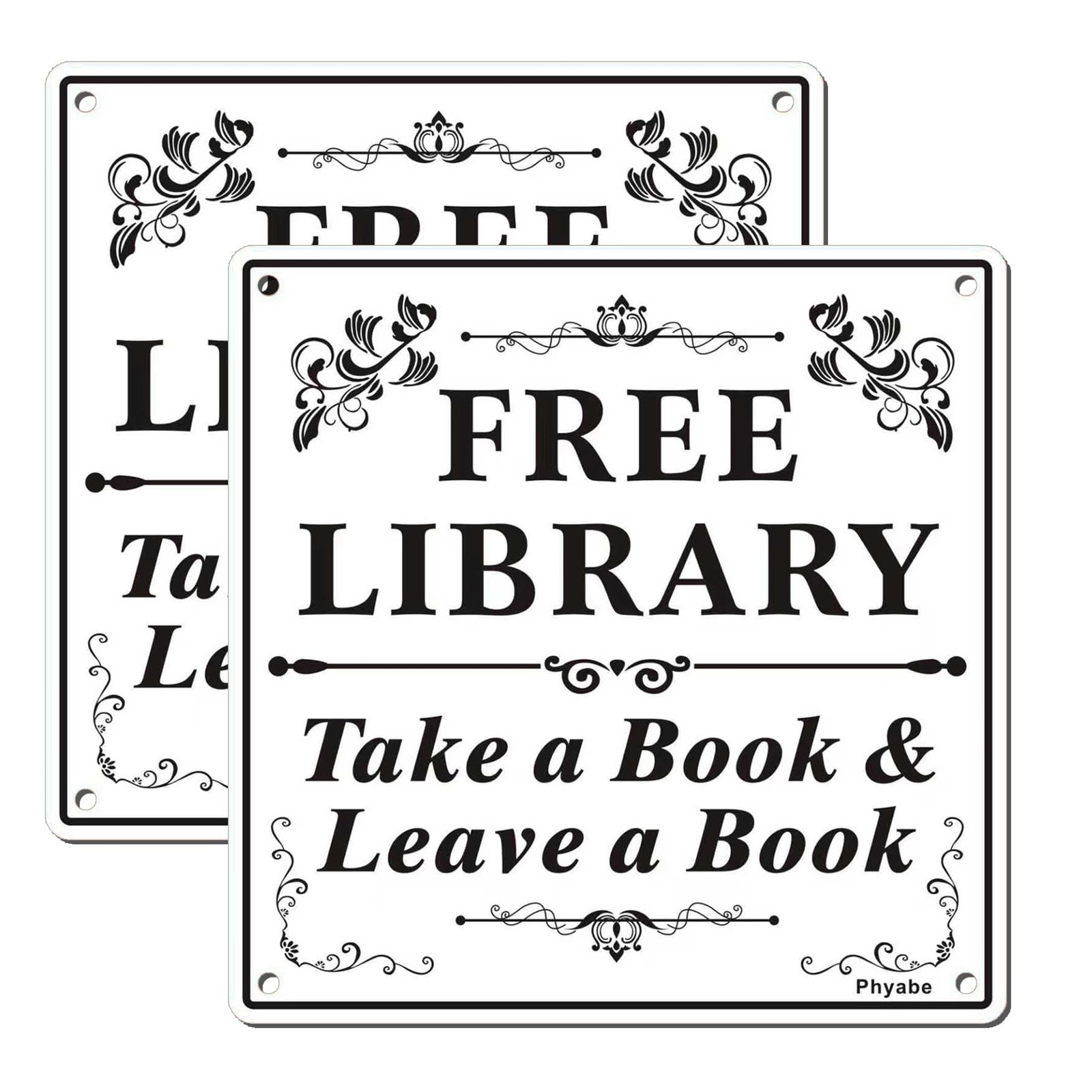 2 PCS Free Library Sign Take Leave Book 6×6 Thick Acrylic SelfAdhesive White