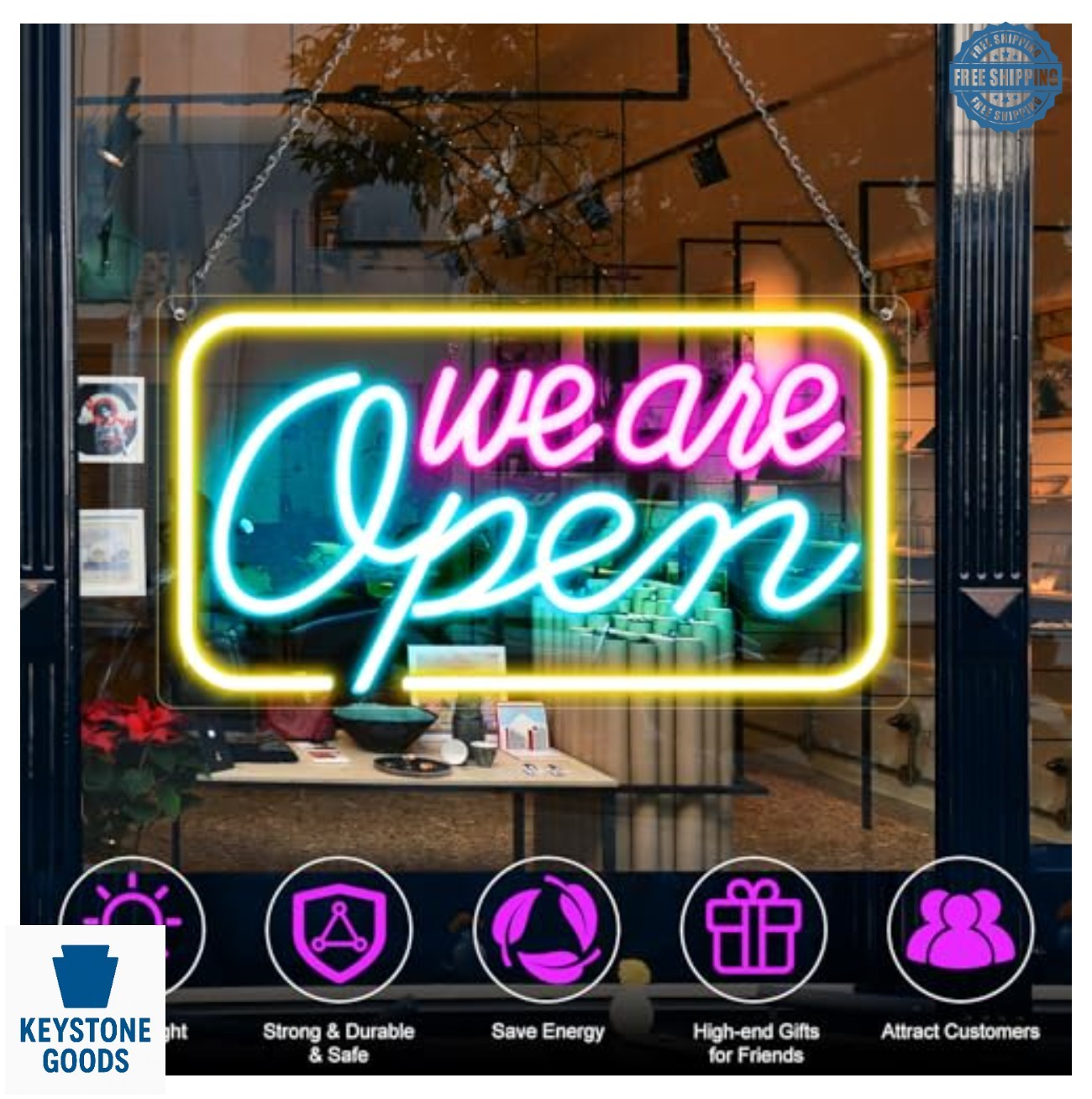 Neon Open Sign for Business 16.5 x 9 Inch LED Pink Blue Yellow Window Wall