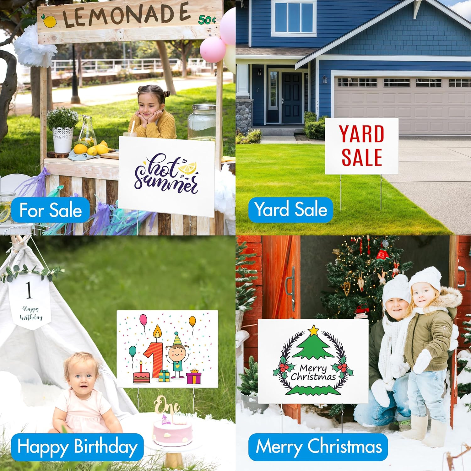 3 Pack Blank Yard Signs, Blank Unprinted Board Signs with 6 Metal Stakes, All-We