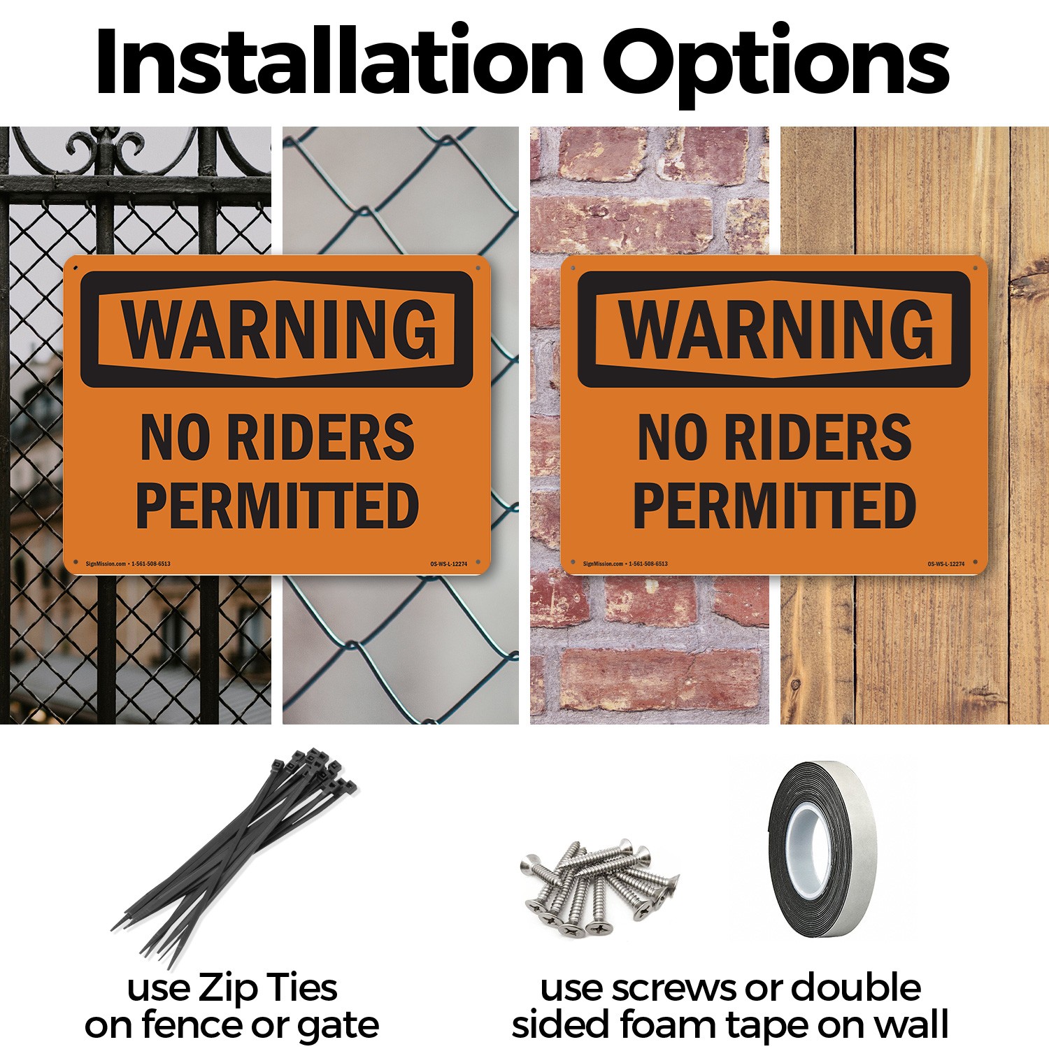 No Riders Permitted OSHA WARNING Sign Metal, Plastic, Or Decal – 5 or 10 Pack