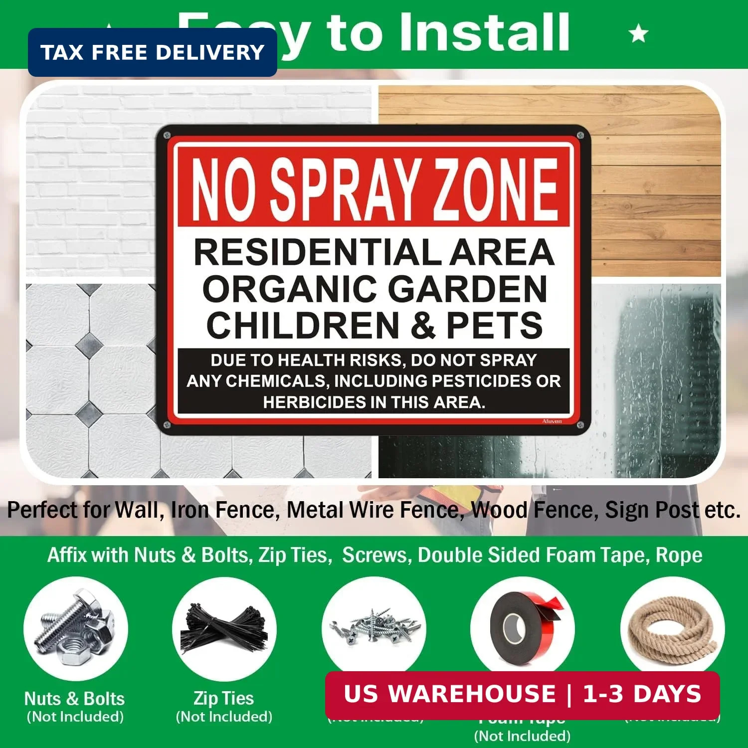 2 Pack No Spray Zone Signs Residential Area Organic Garden Children & Pets Signs