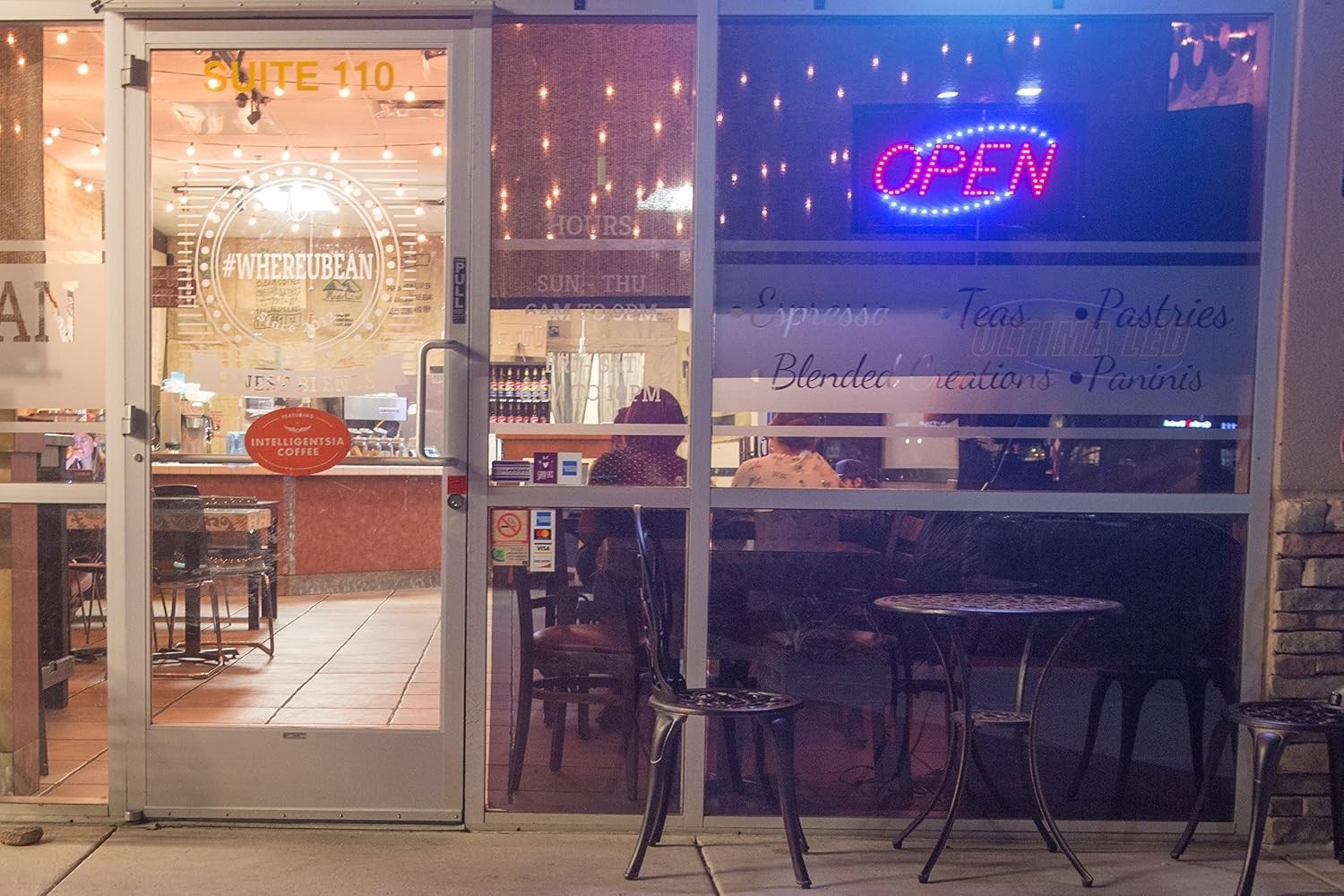 Bright Neon-Style Open Sign with Business Hours & Closed Indicator