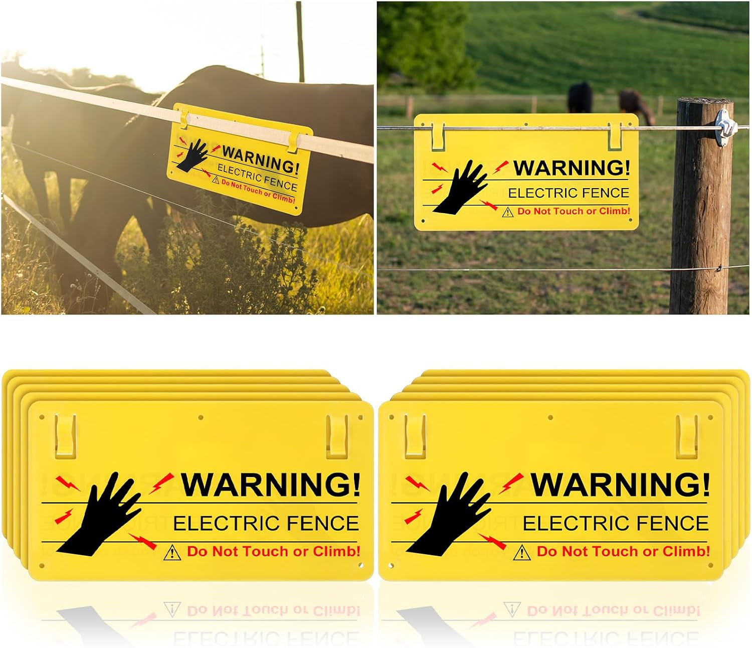 10 Pieces Plastic Electric Fence Warning Signs Hang on Caution Danger Electrical