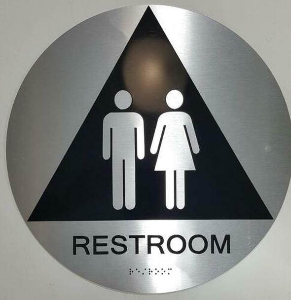 CA UNISEX RESTROOM SIGN -(Aluminum, Brush Silver,12 Diameter) -REF24-1027