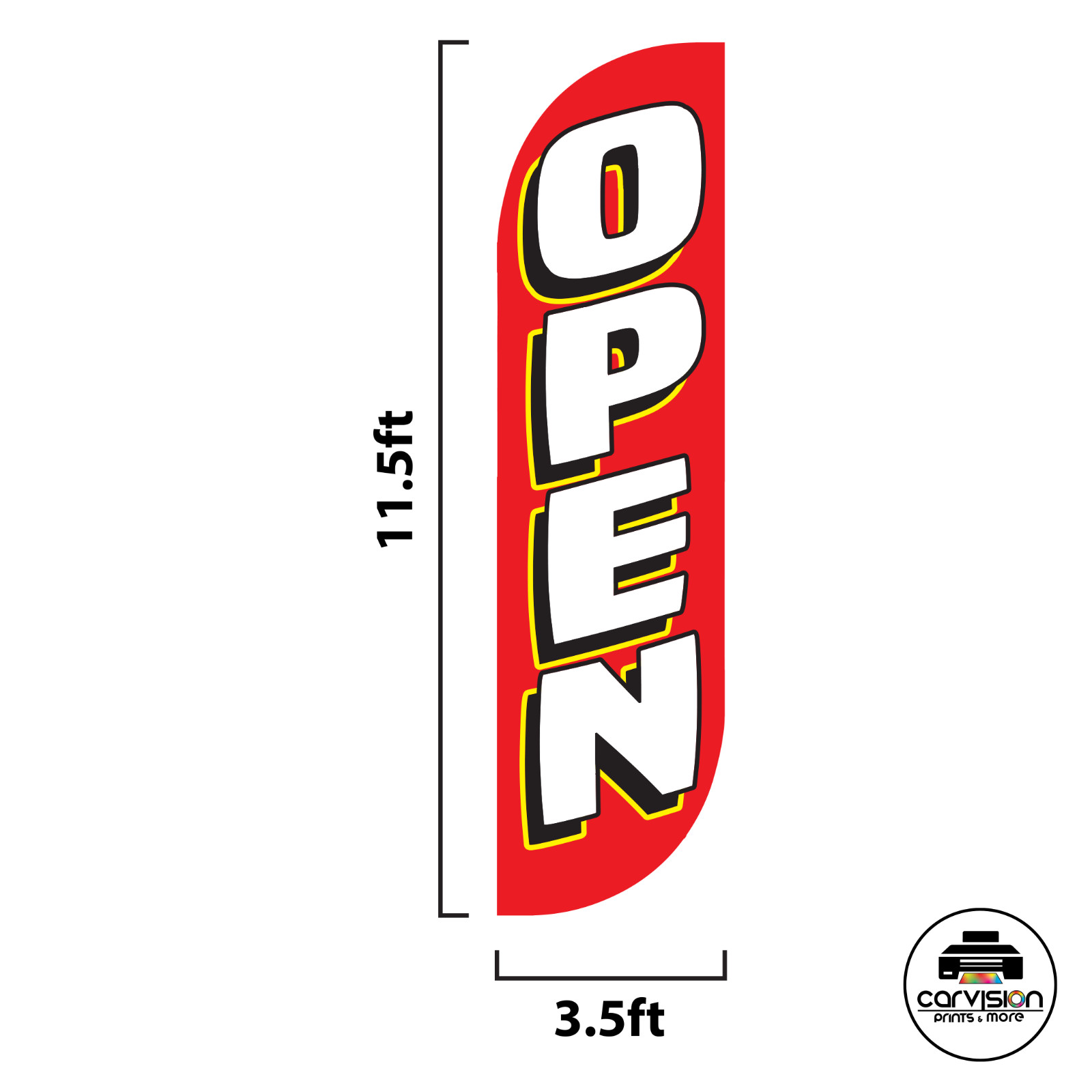 Open/Now Open – Feather Flag 11.5ft X 3.5ft Flutter Flag **NO POLE KIT