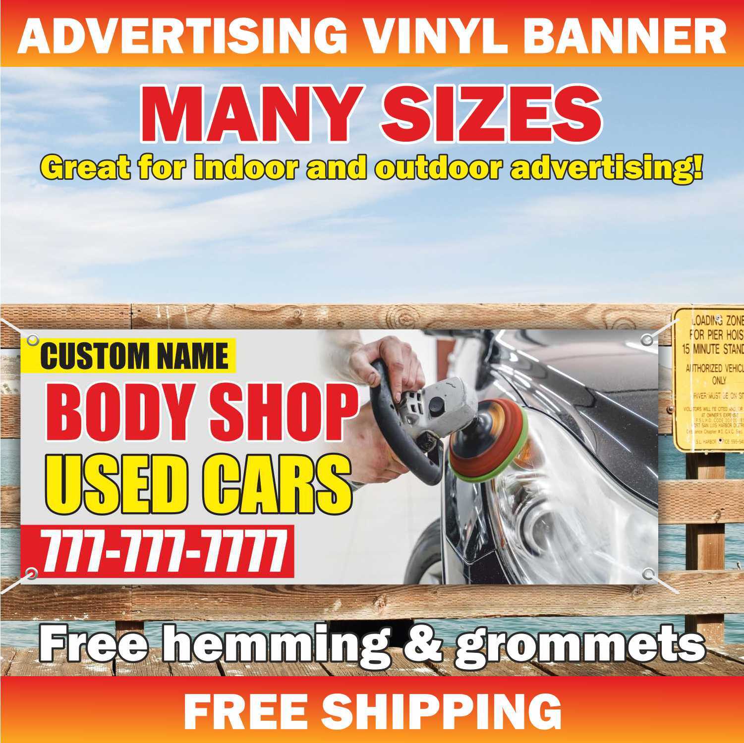 BODY SHOP USED CARS Advertising Banner Vinyl Mesh Sign auto repair service