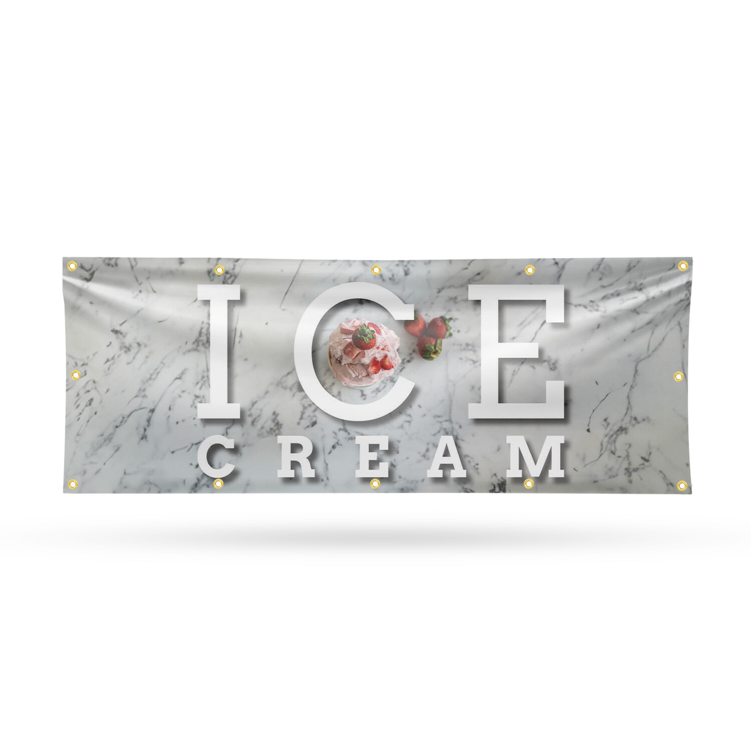 Ice Cream 13 oz Vinyl Banner Sign with Metal Grommets Heavy-Duty Single-Sided