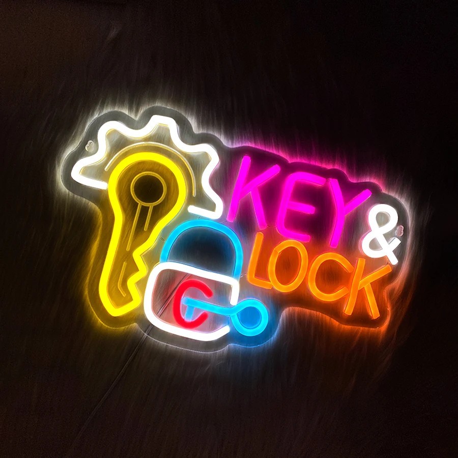 Key & Lock Locksmith Key Cutting Neon Sign LED Commercial Shop Sign Retail