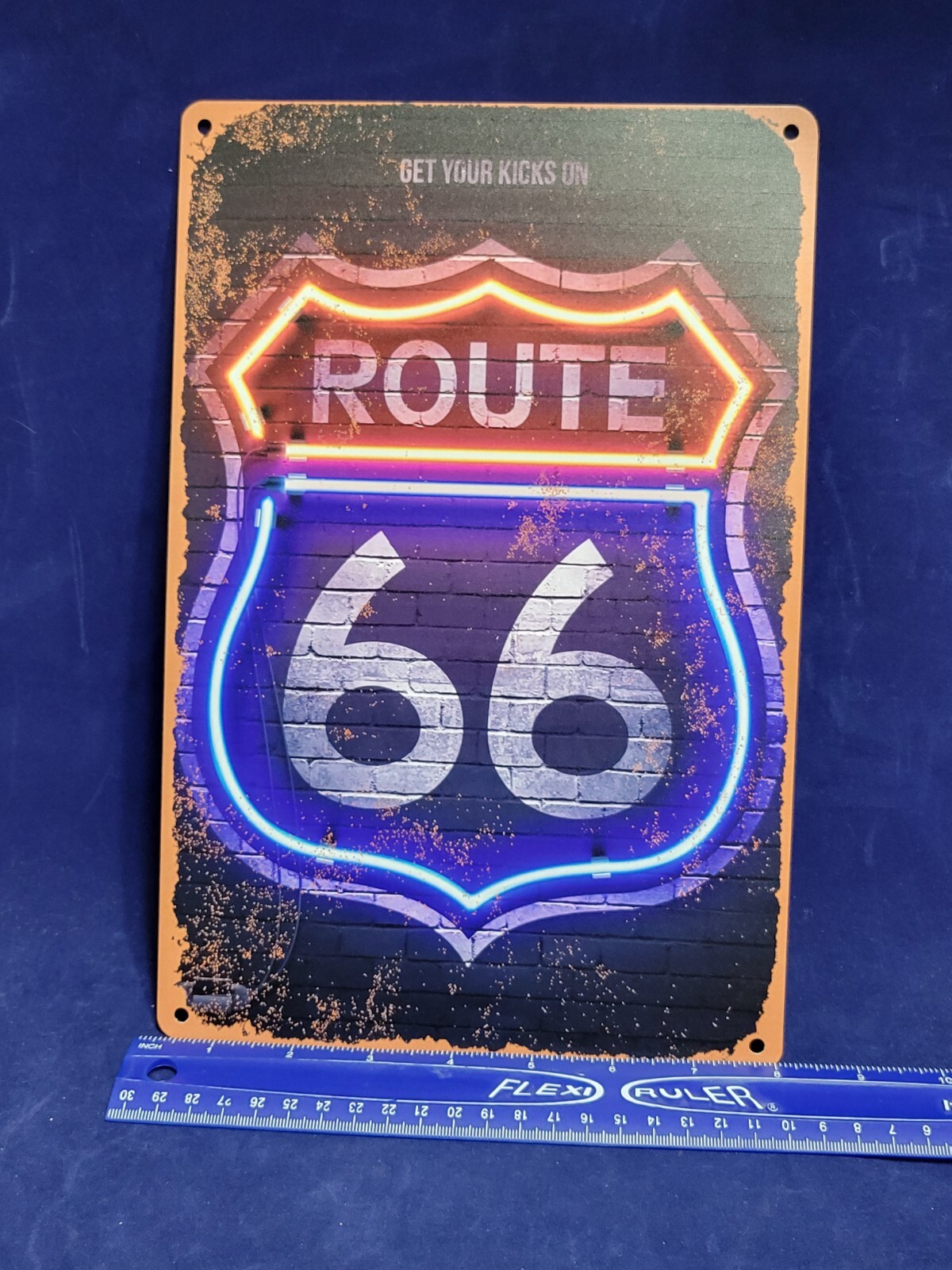 Route 66 Metal Sign Faux Neon Look Get Your Kicks On Aluminum Retro Garage