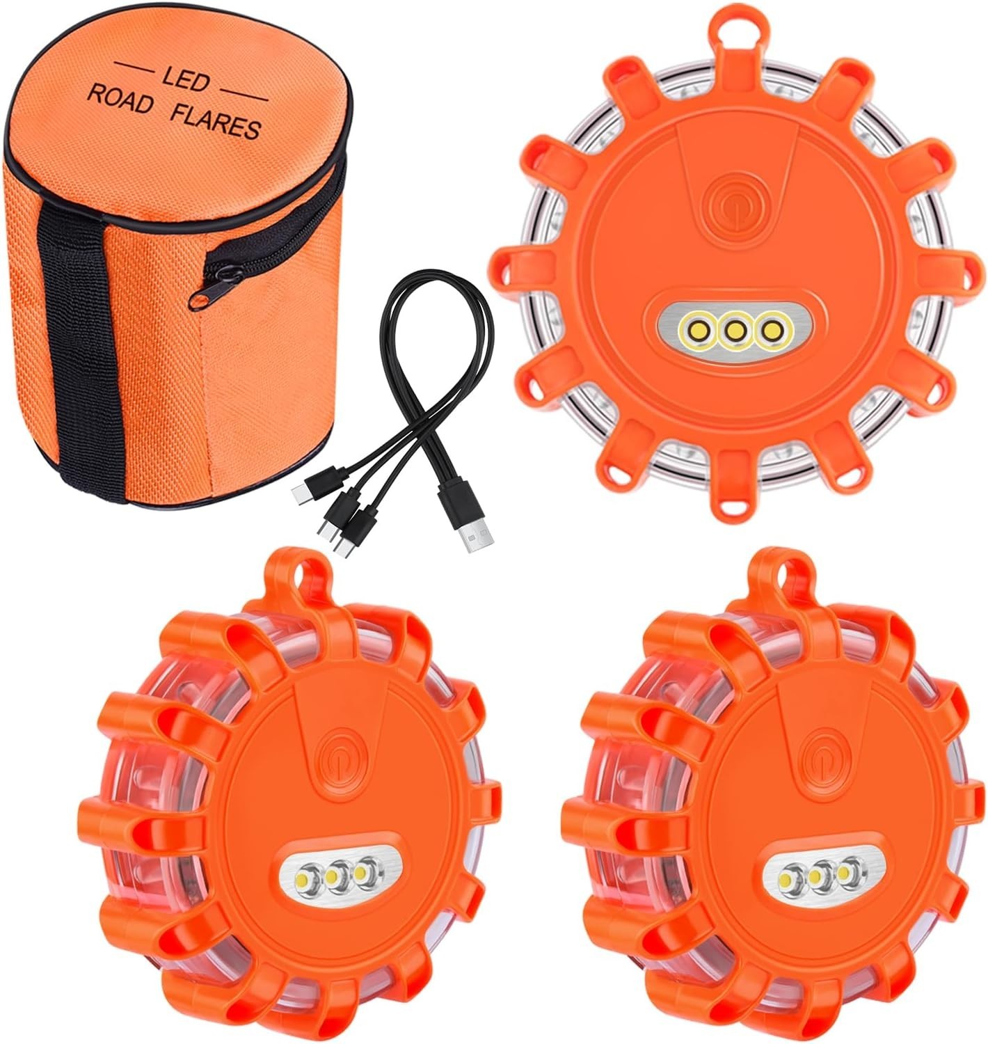 LED Road Flares Rechargeable Safety Flashing Warning Light Roadside Emergency Di