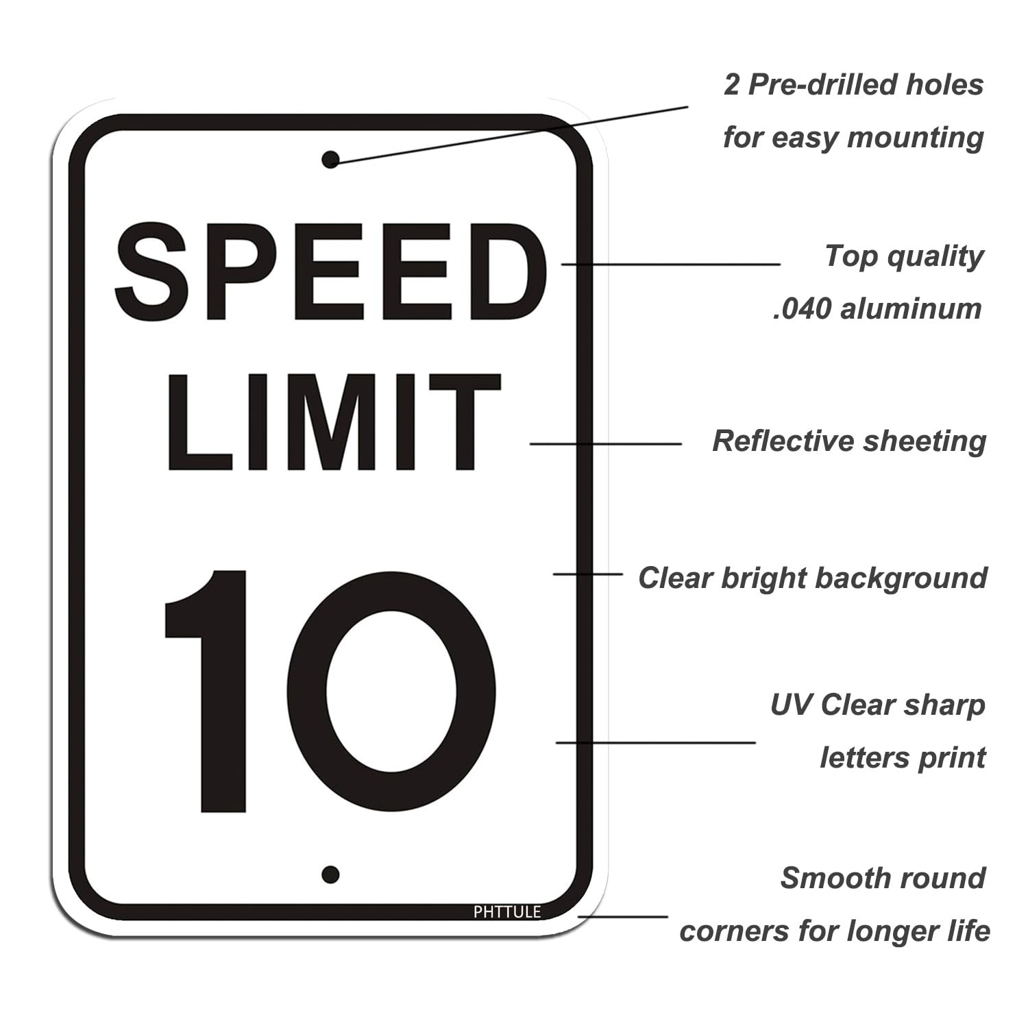 Speed Limit 10 MPH Sign 12 x 18 inches Slow Down Sign Reflective 40Mil Alumin…