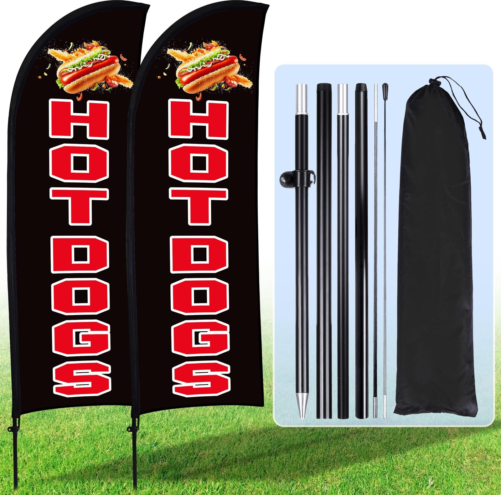 Buryeah 2 Sets Hot Dogs Feather Flag Kit 7 X 5.4 Ft Hot Dogs Swooper Flag Pole