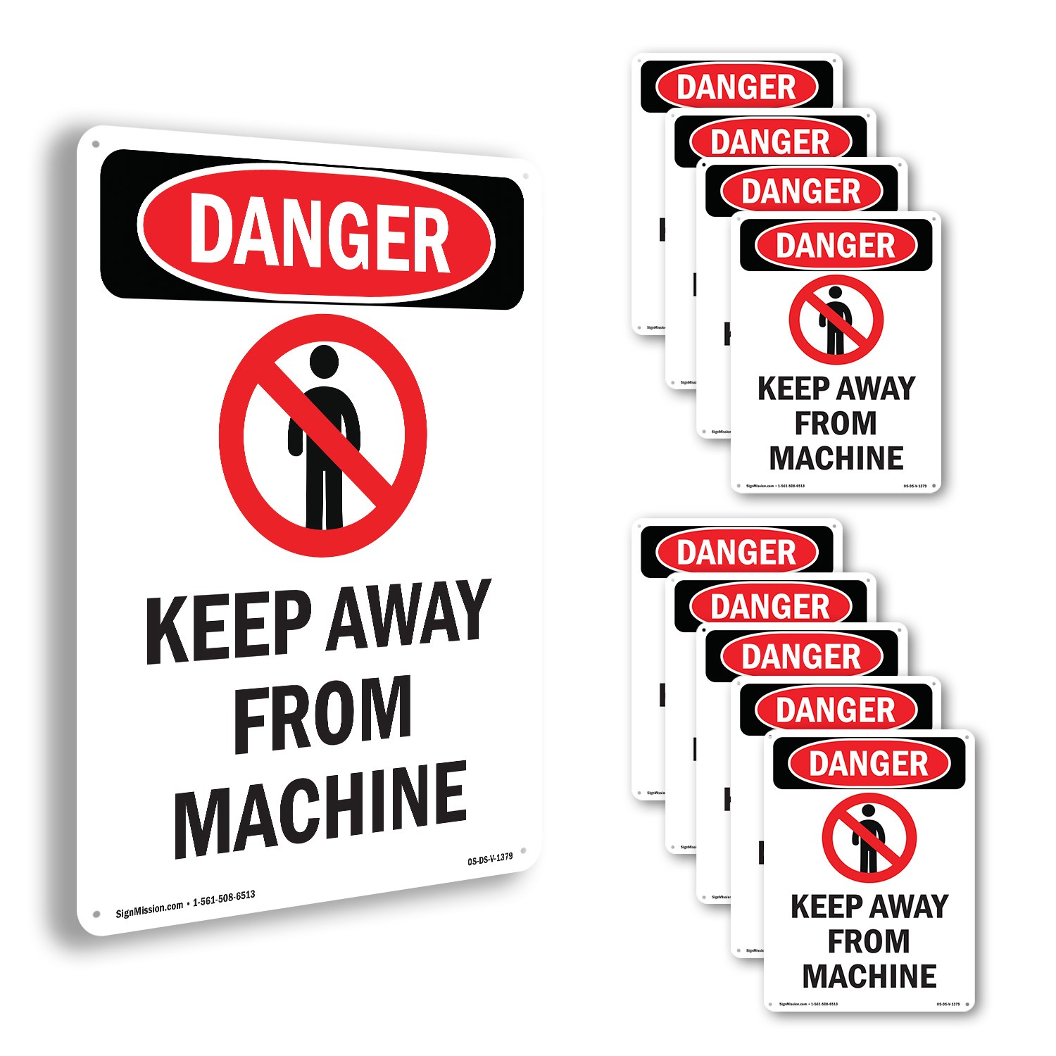 Keep Away From Machine OSHA Danger Sign Metal, Plastic, Or Decal – 5 or 10 Pack