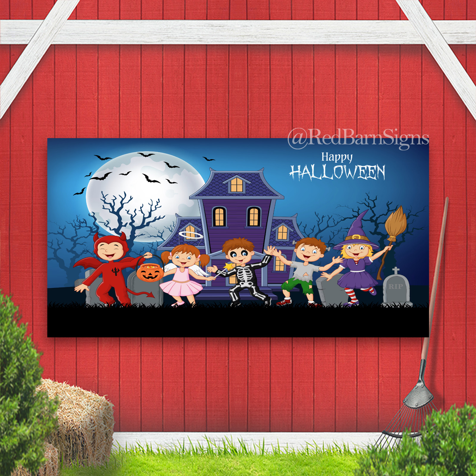 Cartoon happy kids happy Halloween banner