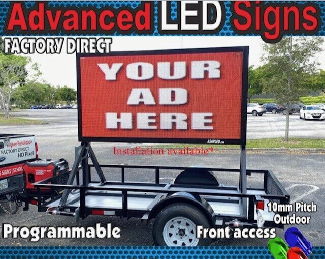 Full Color Programmable LED Sign Board on Trailer – 4′ High x 8′ Wide – USA Made