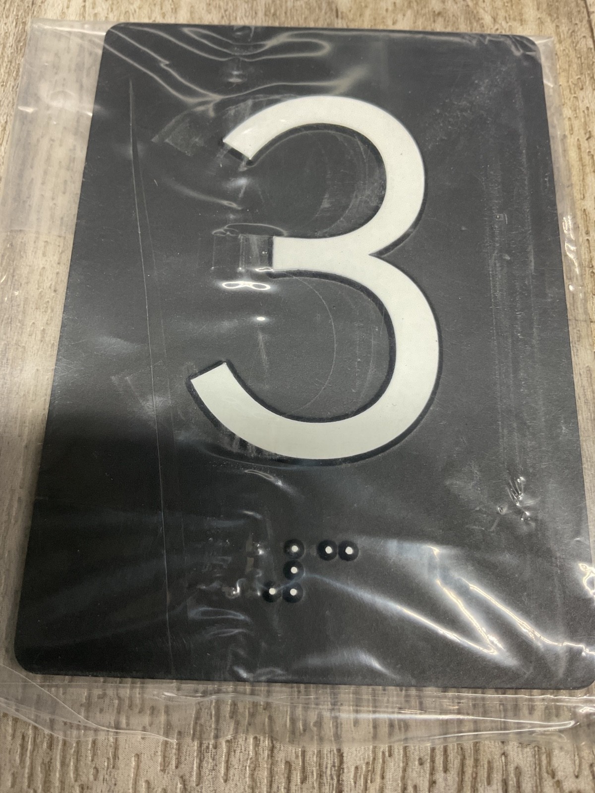 3rd Floor Elevator Jamb Plate Sign, Braille #3, Raised Dots & Number #4010G68