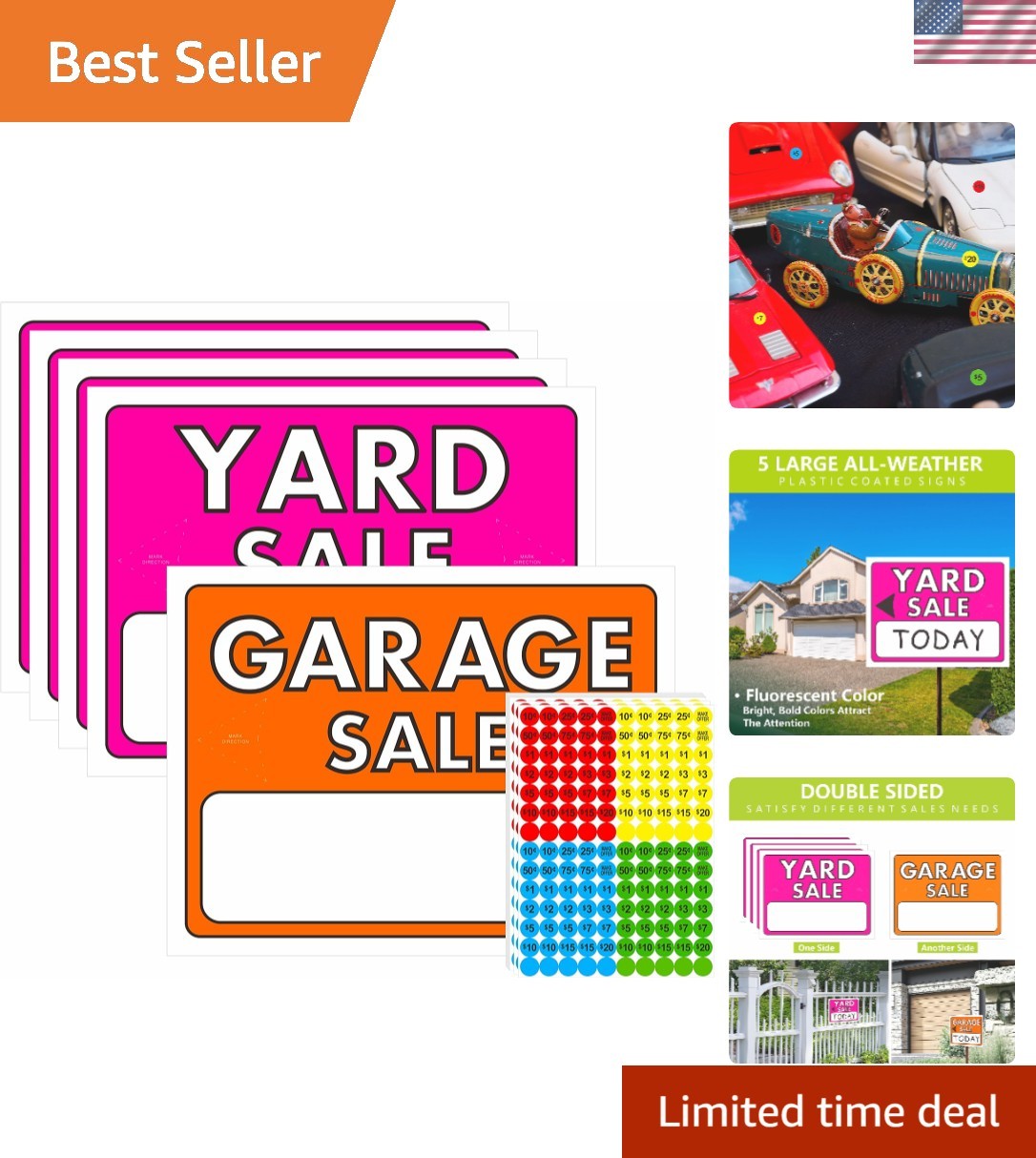 Fluorescent Double-Sided Garage Sale Signs with Customizable Pricing Labels