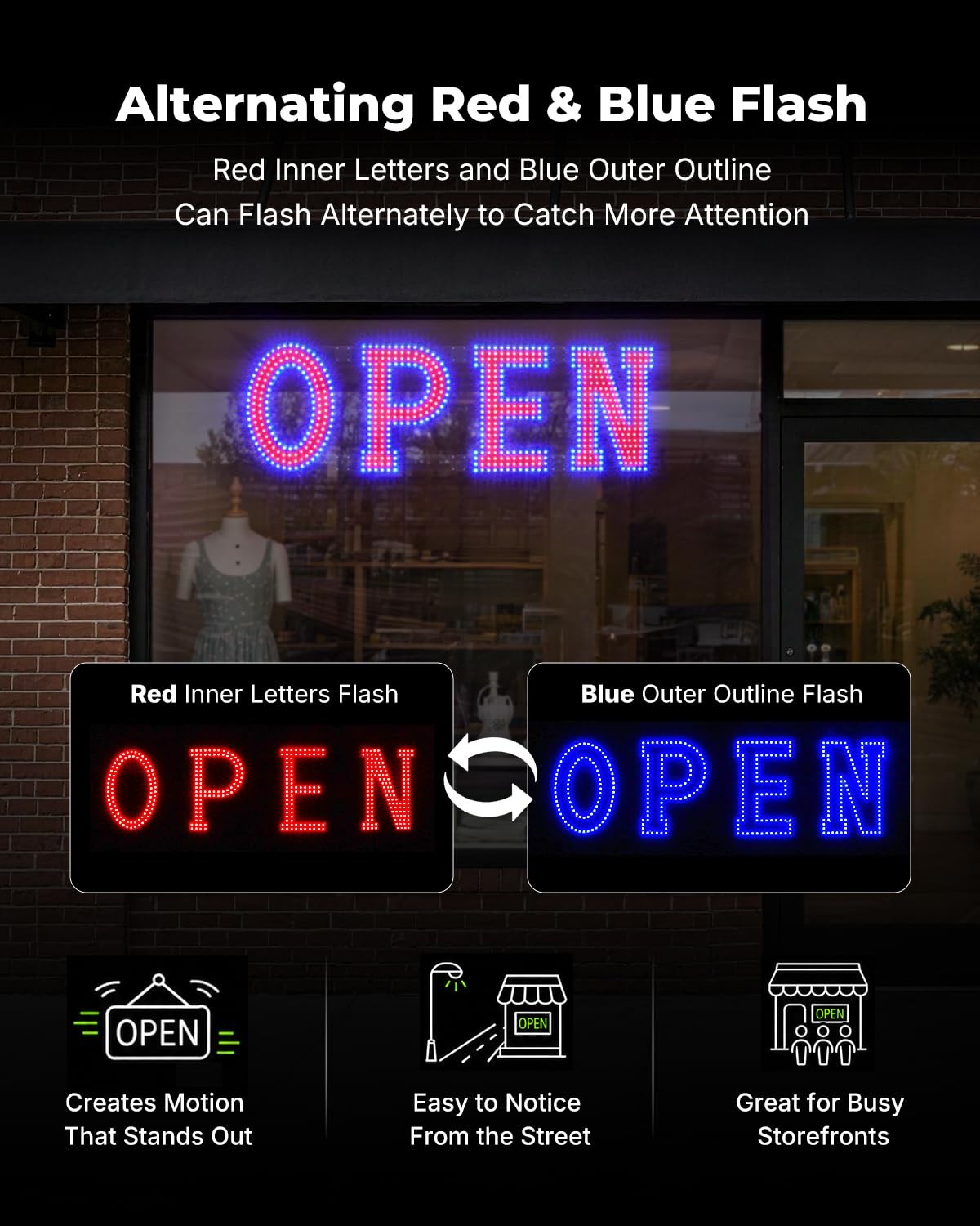 40 x 12 Inch LED Open Sign for Business – Timer via BT APP & Remote Control, …