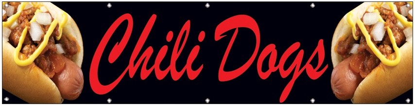2×8 Ft CHILI DOGS Banner Polyester Fabric Sign With Grommets kb