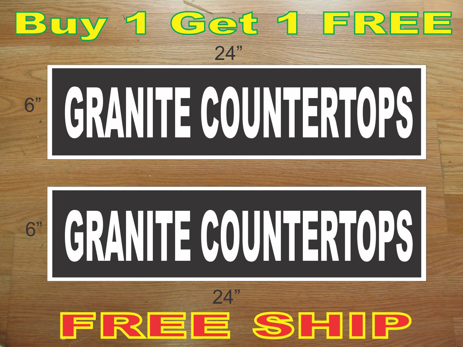 White on Black GRANITE COUNTERTOPS 6″x24″ REAL ESTATE RIDER SIGNS Buy 1 Get 1