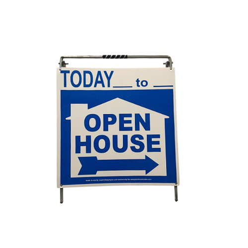 Real Estate Open House Sign Kit Metal A-Frame 5 Pack Blue House w/ Today Times