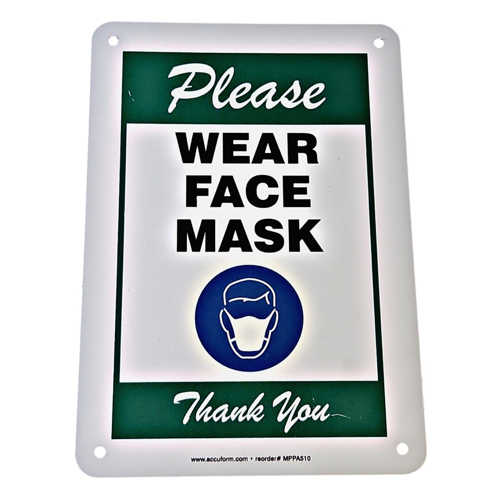 Please Wear Face Mask Thank You Aluminum Sign 10 x 7 White Green Blue Black Font