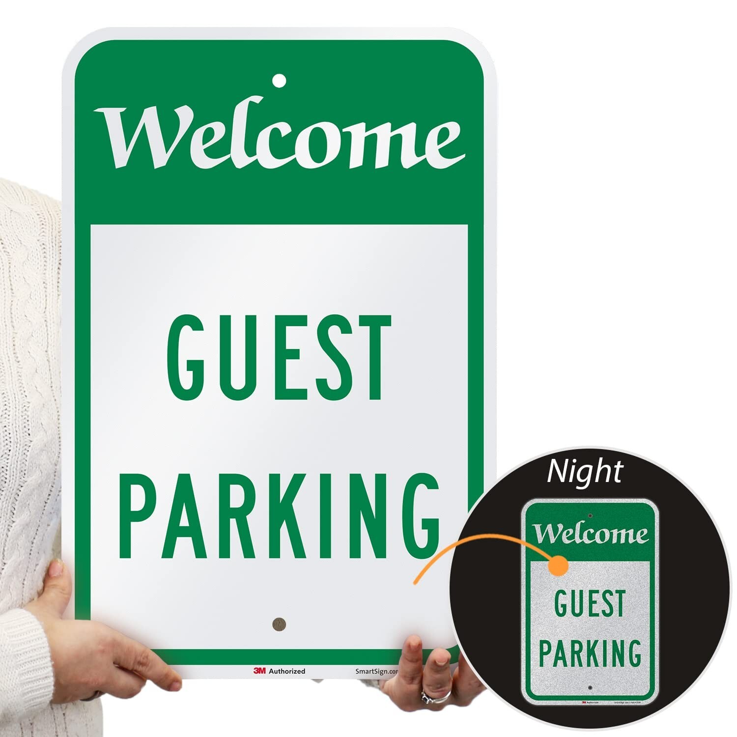 Welcome Guest Parking Sign – 18 x 12 inch 63 mil Aluminum Green & White Made USA