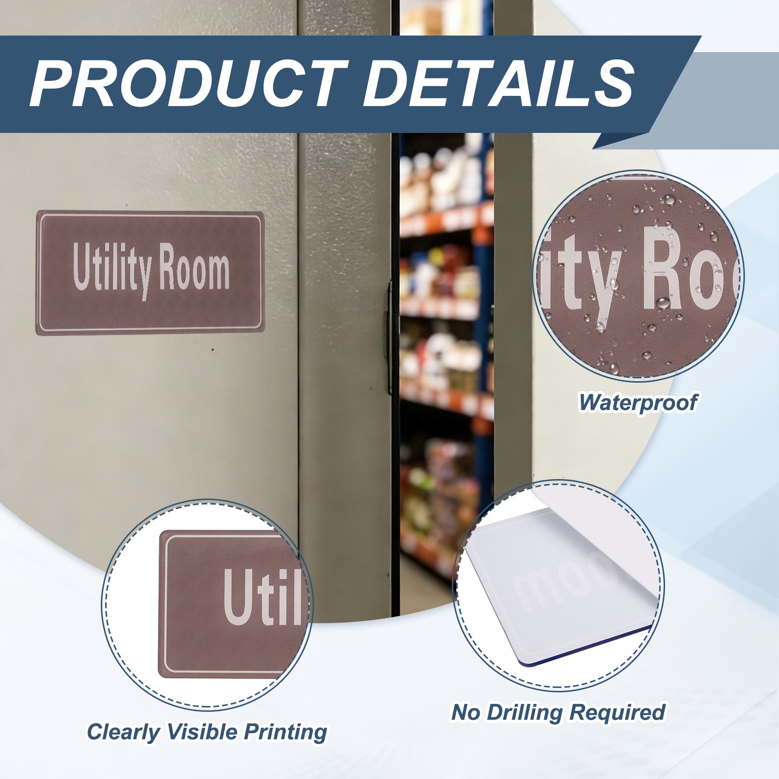 9″x3″ Utility Room 2Pcs Room Door Sign Self-Adhesive Light Brown with White Text