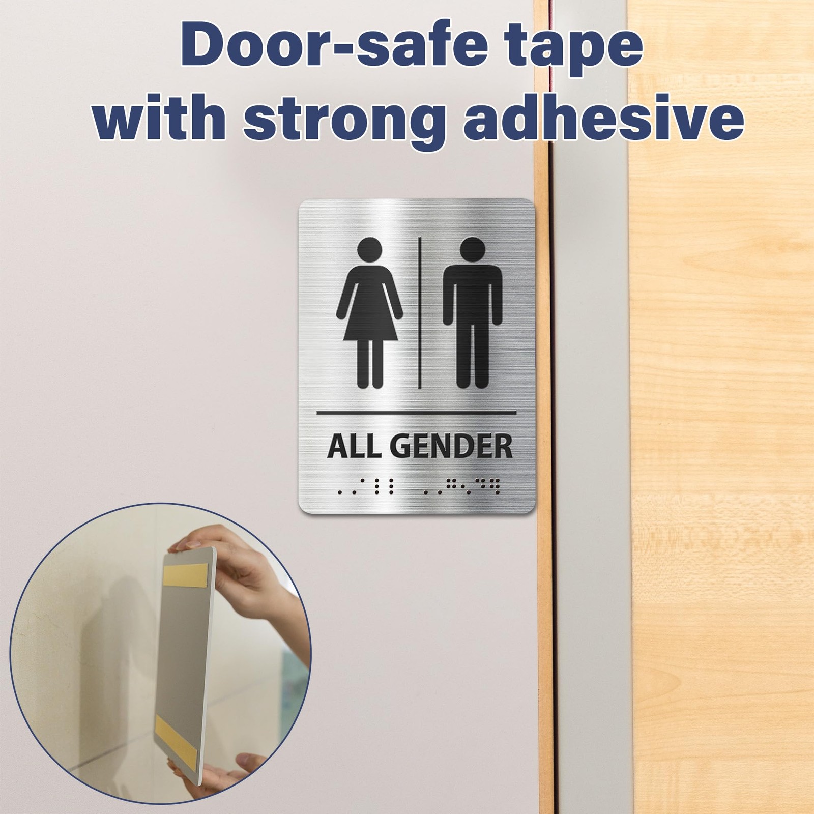 All Gender Restroom Sign – ADA Compliant With Braille, Brushed Stainless Stee…