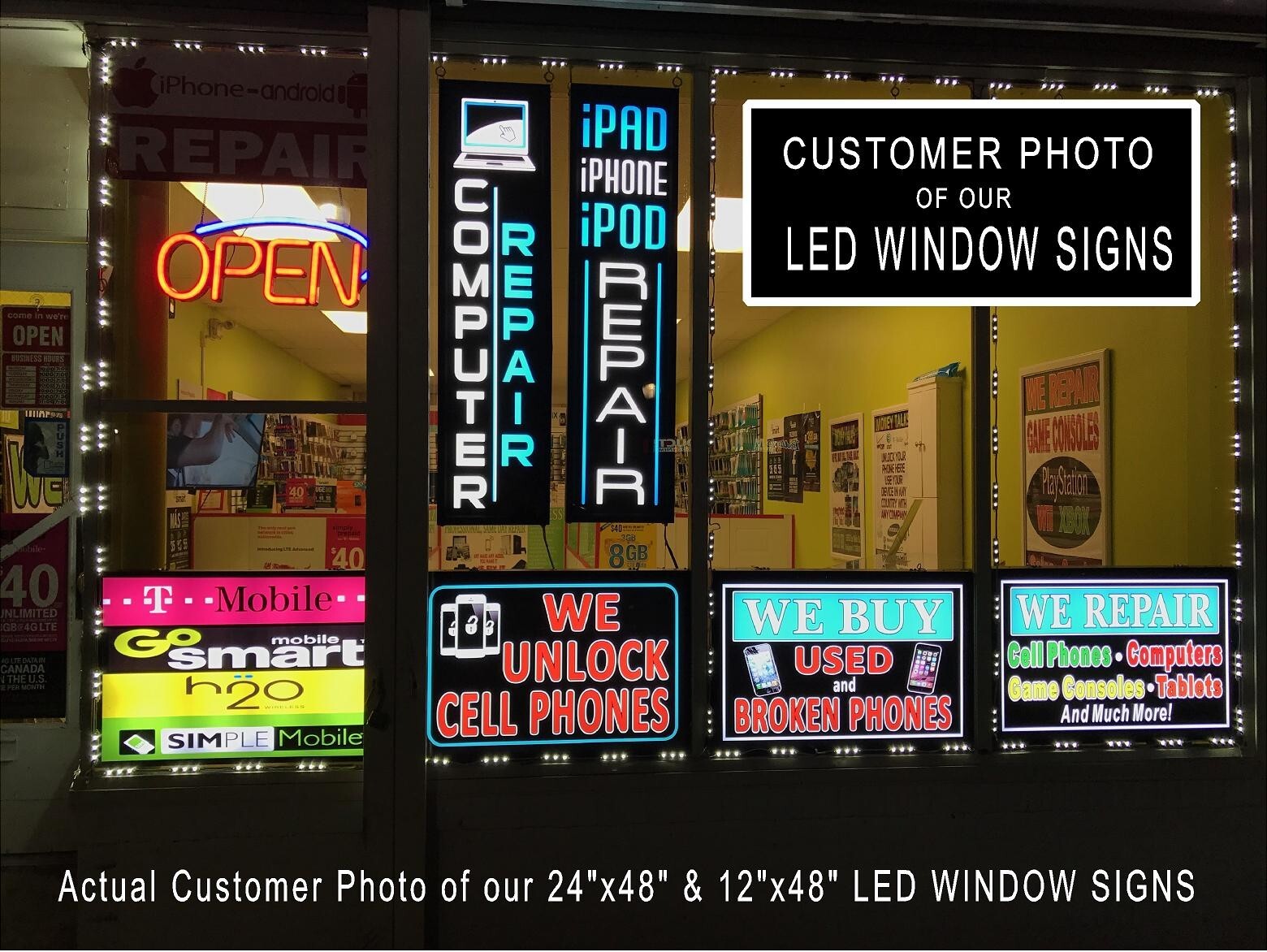 Cell Phone Repair LED panel light box window sign 48×24