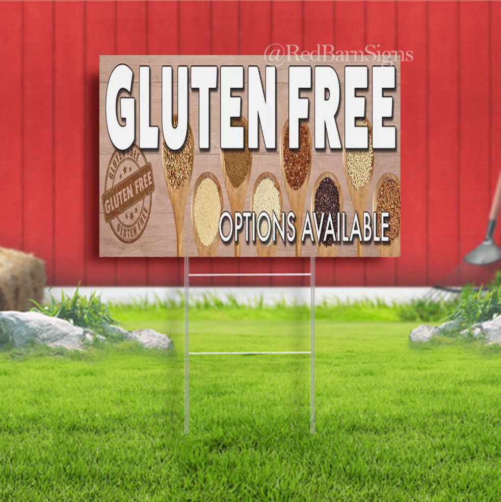 Gluten Free Options Available Indoor Outdoor Yard Sign with metal stakes