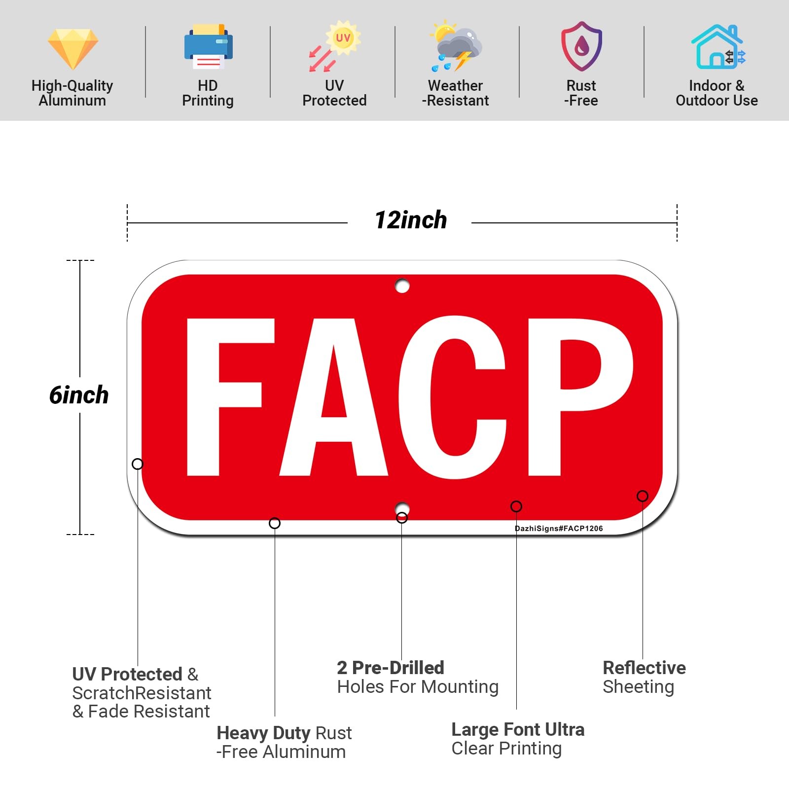 FACP Sign Fire Alarm Control Panel Sign 2Pack -12″x6″ Rust Free Reflective Al…